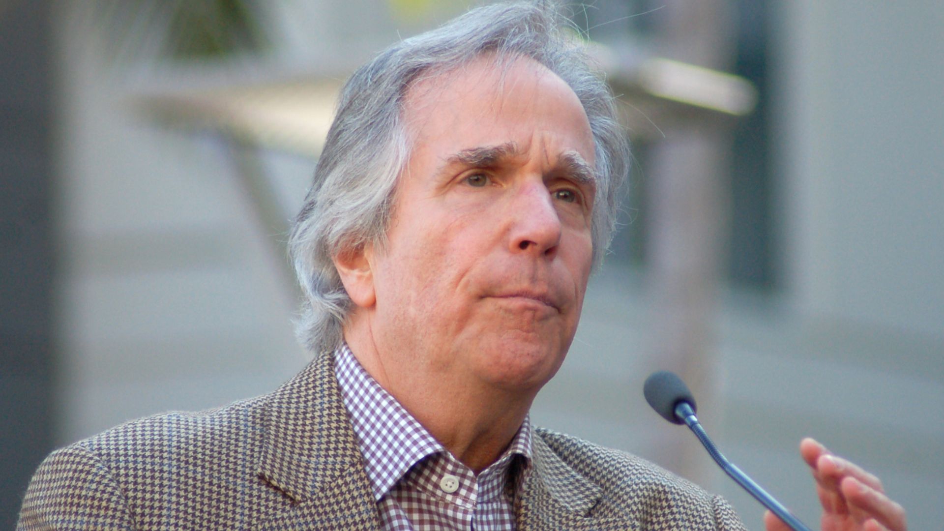 Henry Winkler at a ceremony for Adam Sandler to receive a star on the Hollywood Walk of Fame.