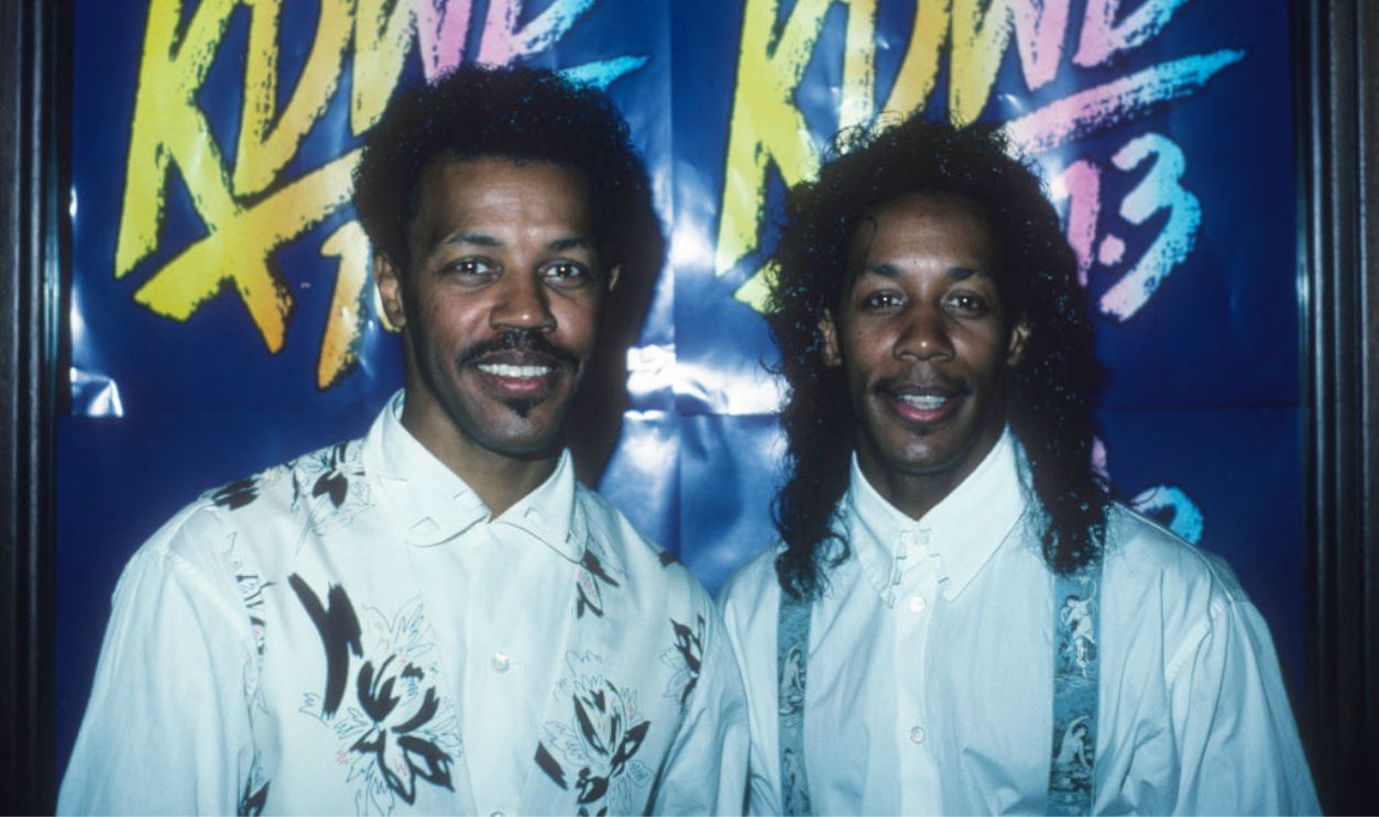 MINNEAPOLIS, MN - APRIL 1: R&B duo Calloway pose for a portrait at the KDWB radio party at Rupert's nightclub in Minneapolis, Minnesota on April 1, 1990.