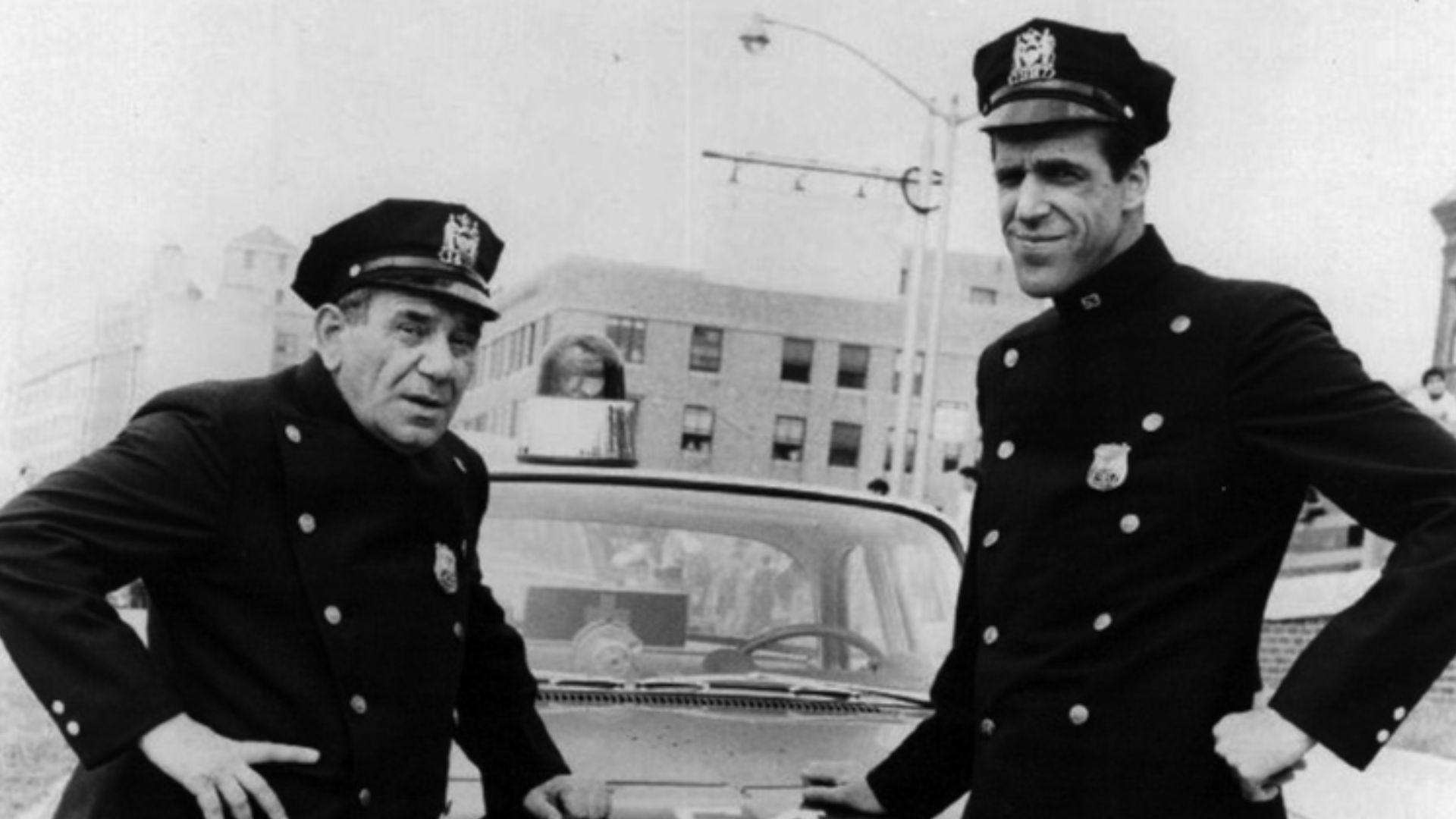 Photo of Joe E. Ross and Fred Gwynne from the television program Car 54, Where Are You?.
