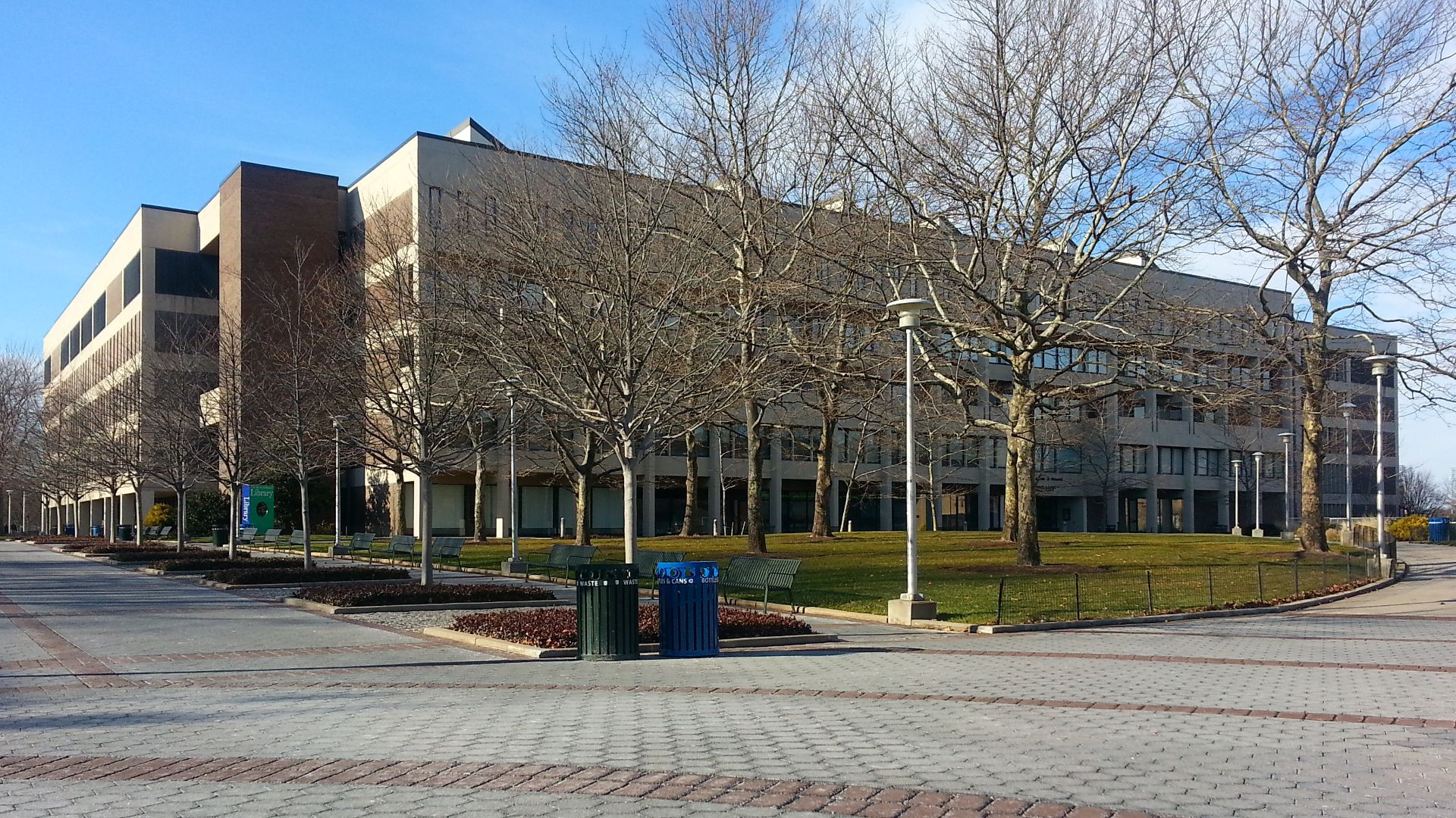 Frank Melville Jr. Library in the campus of Stony Brook University in Stony Brook, New York.
