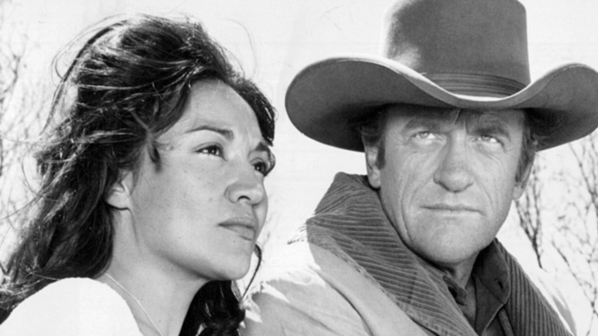 Photo of Miriam Colon and James Arness from the television series Gunsmoke.