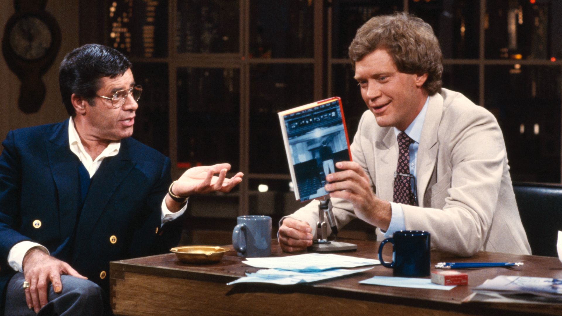 Actor Jerry Lewis with David Letterman on Late Night with David Letterman, NBC television talk show
Title: David Letterman and Jerry Lewis
Creator(s): Gotfryd, Bernard, photographer
Date Created/Published: October 1982.
Medium: 1 photograph : color transp
