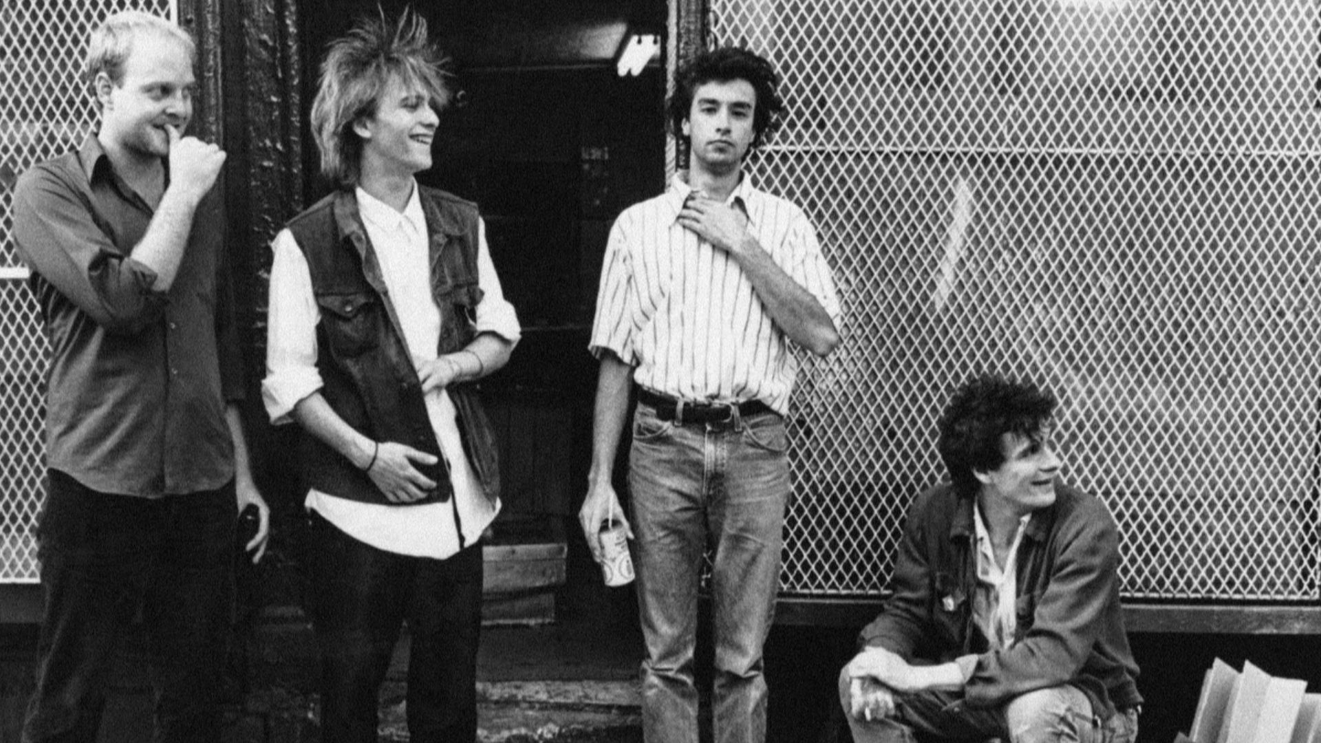 American rock band The Replacements in a 1984 publicity photo taken by Laura Levine. Left to right: Bob Stinson (lead guitar), Tommy Stinson (bass guitar), Chris Mars (drums), and Paul Westerberg (vocals & guitar).