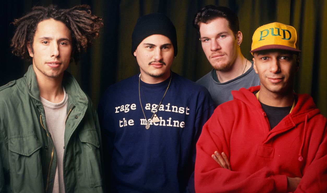 Studio portrait of Rage Against The Machine, Zack De La Rocha, Tim Commerford, Brad Wilk, Tom Morello, Vaartkapoen (VK), Brussel, Belgium, 6 February 1993
