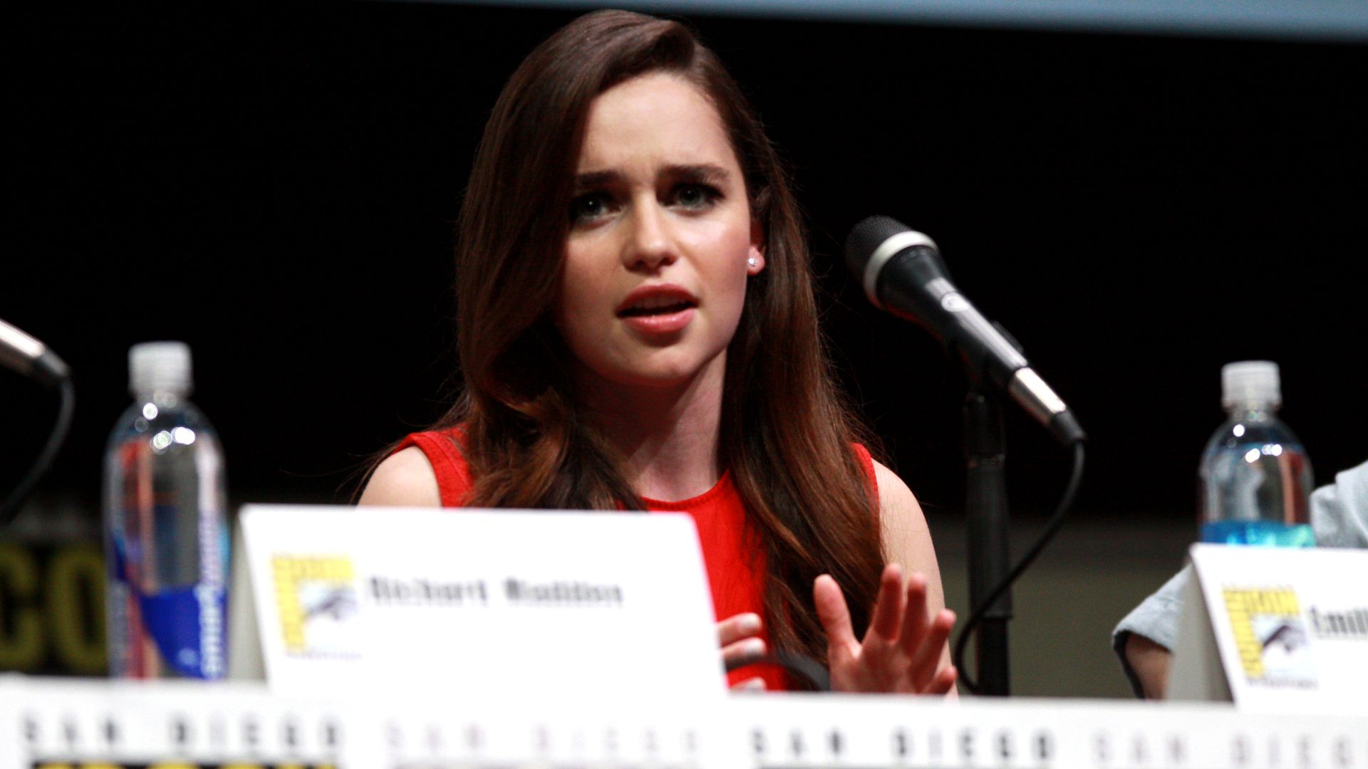 Emilia Clarke speaking at the 2013 San Diego Comic Con International, for