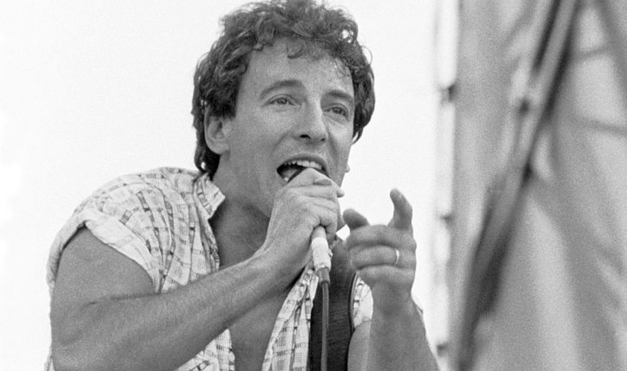 Bruce Springsteen performs on stage in Newcastle, United Kingdom, 1985.