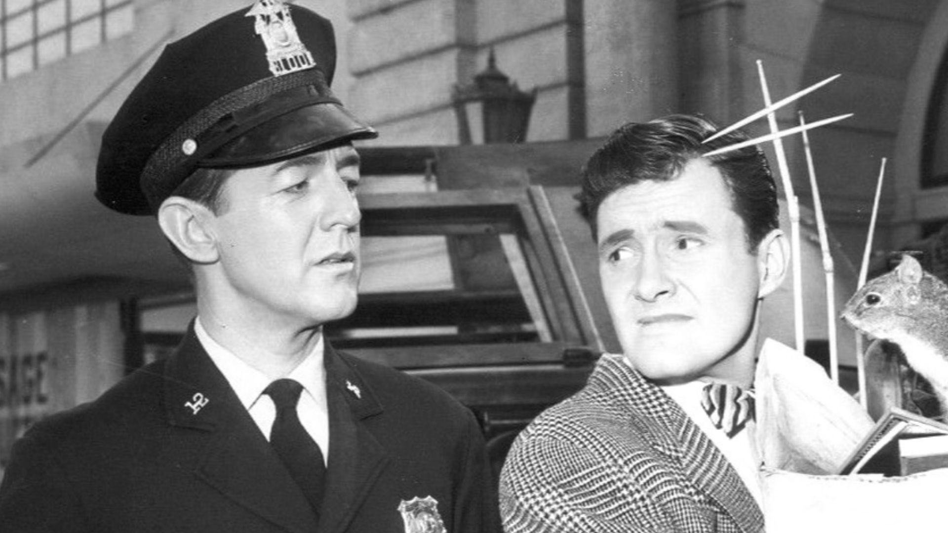 Photo of Orson Bean as Mr. Bevis and William Schallert as the policeman from the Twilight Zone episode