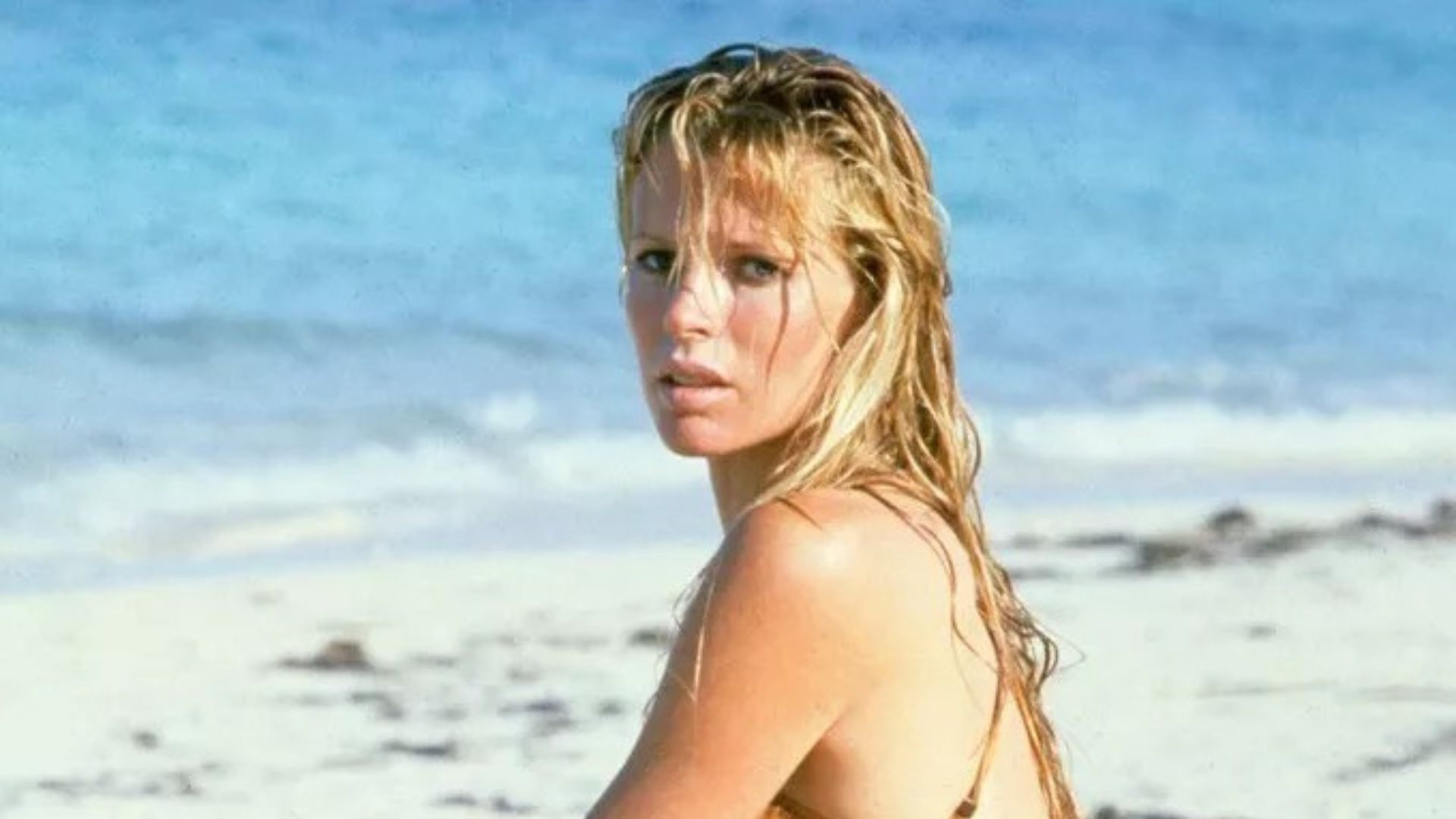 Pinup poster of Kim Basinger; photograph taken in 1983 during the filming of Never Say Never Again