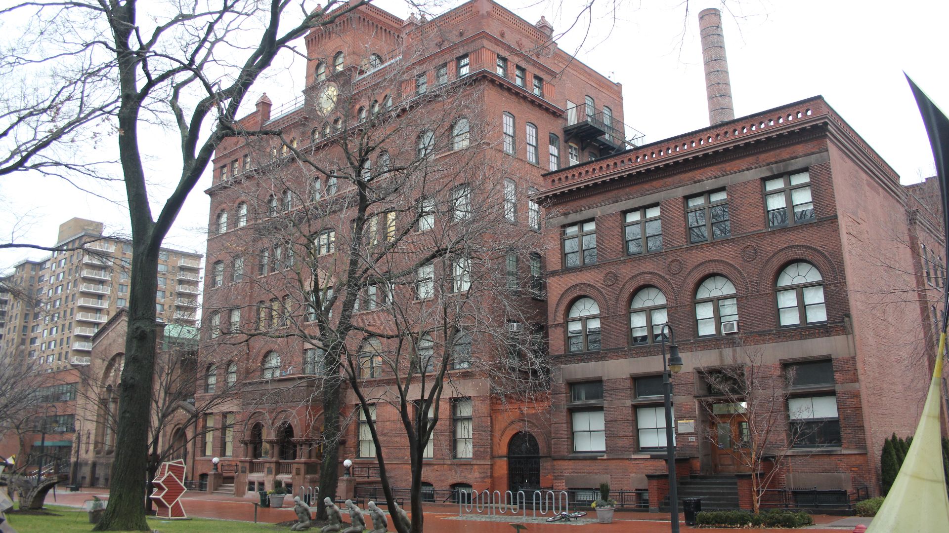 Pratt Institute's South Hall building (right), Brooklyn, NY. Completed 1891, architect was William B. Tubby, style is Renaissance Revival. Also shown is Pratt's Main Building to the left (1887, Lamb & Rich).