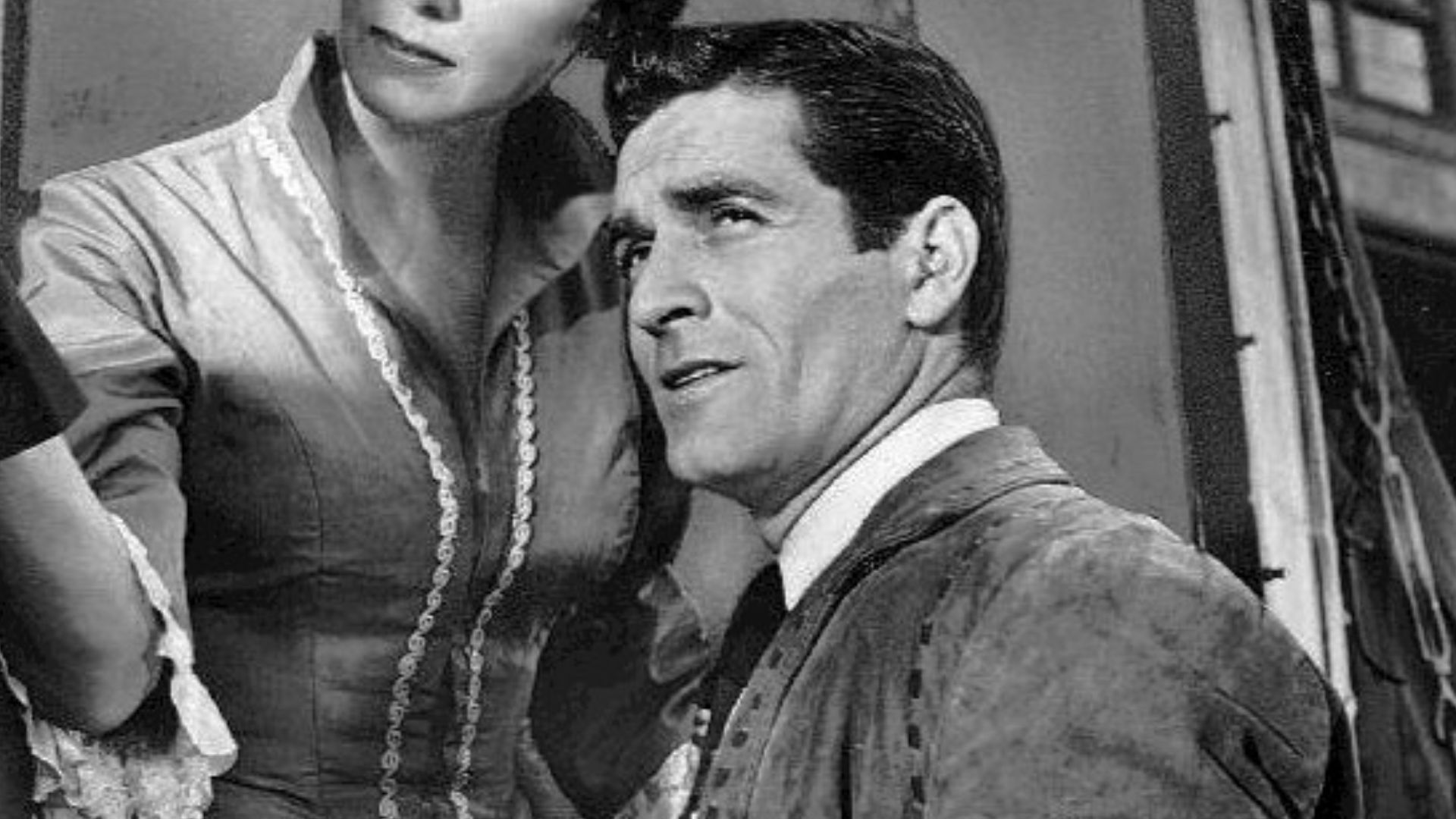Photo of Hugh O'Brian as Wyatt Earp and guest star Adele Mara from the television program The Life and Legend of Wyatt Earp.