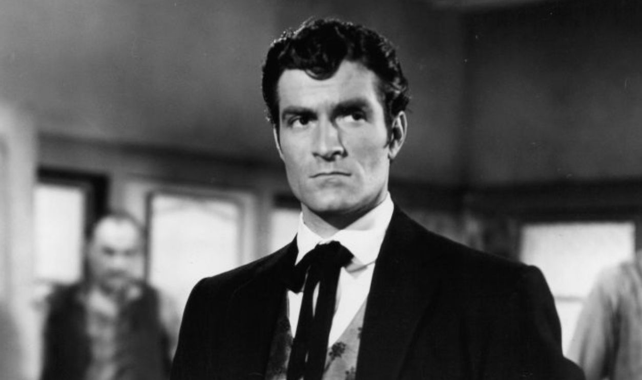 Hugh O'Brian with his thumbs in his pockets in a scene from the television series 'The Life And Legend of Wyatt Earp', 1955.