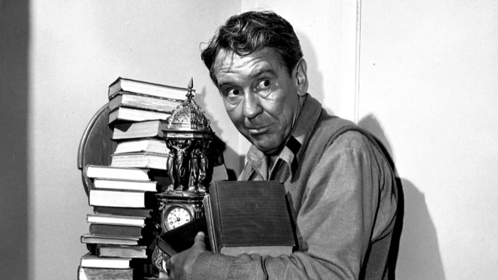 Photo of Burgess Meredith as Romney Wordsworth from the television program The Twilight Zone.  The episode is