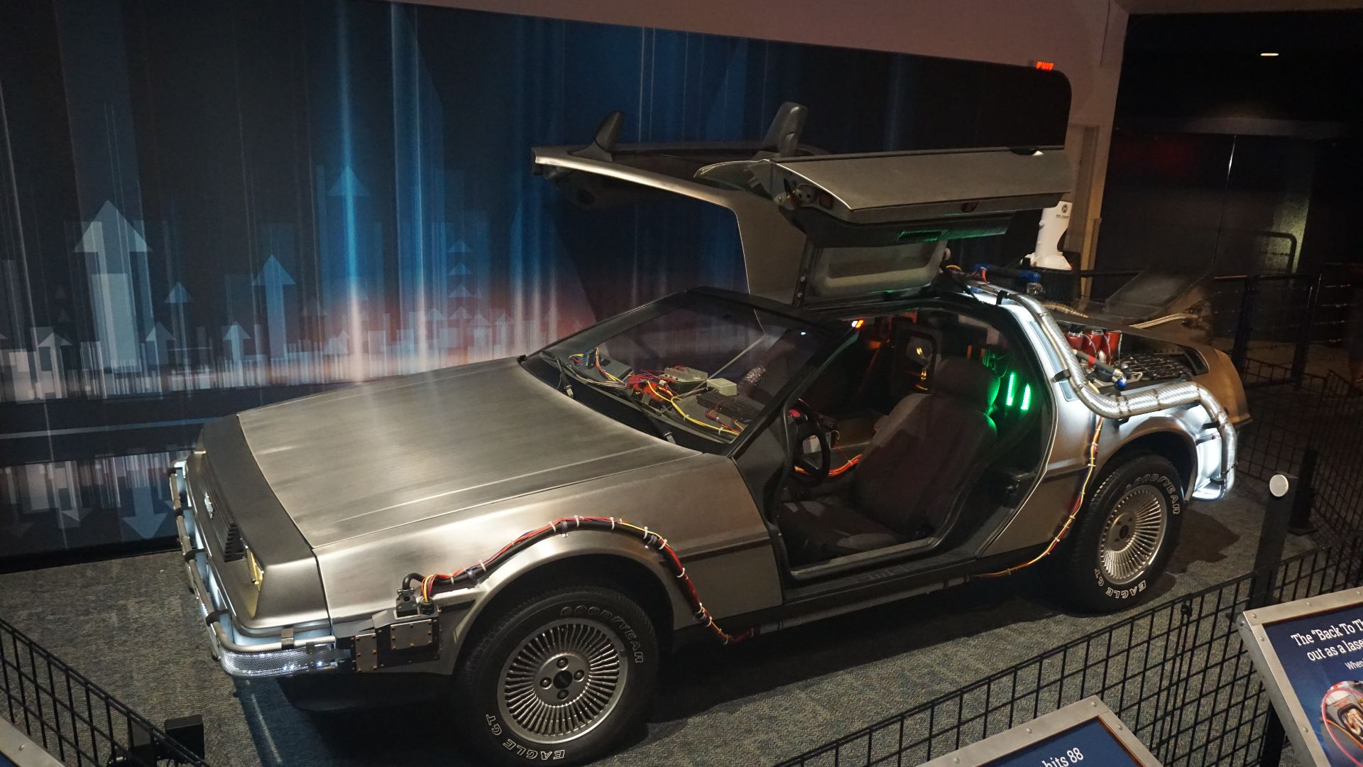A Back to the Future DeLorean time machine on display at Space Center Houston in Houston, Texas (United States).