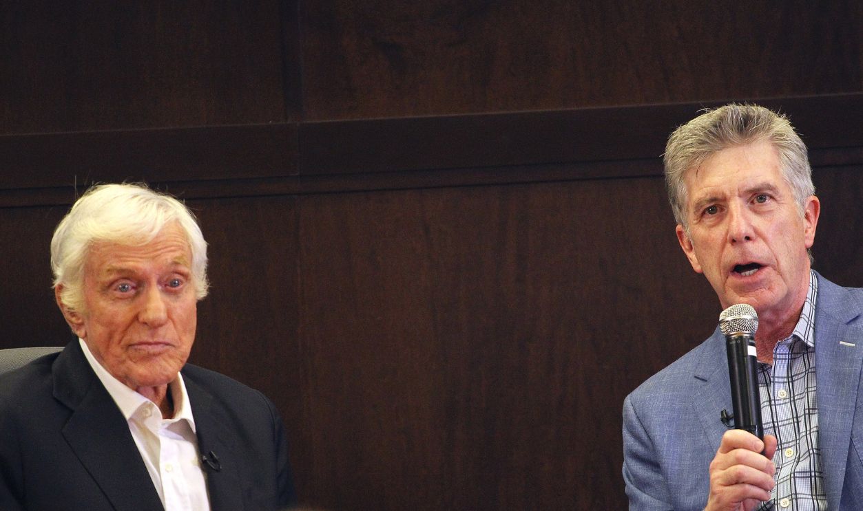 Dick Van Dyke Book Signing And Conversation With Tom Bergeron For "Keep Moving" LOS ANGELES, CA - OCTOBER 22: Actor Dick Van Dyke and Tom Bergeron speak on stage during the book signing and conversation for "Keep Moving" held at Barnes & Noble at The Grove on October 22, 2015 in Los Angeles, California.