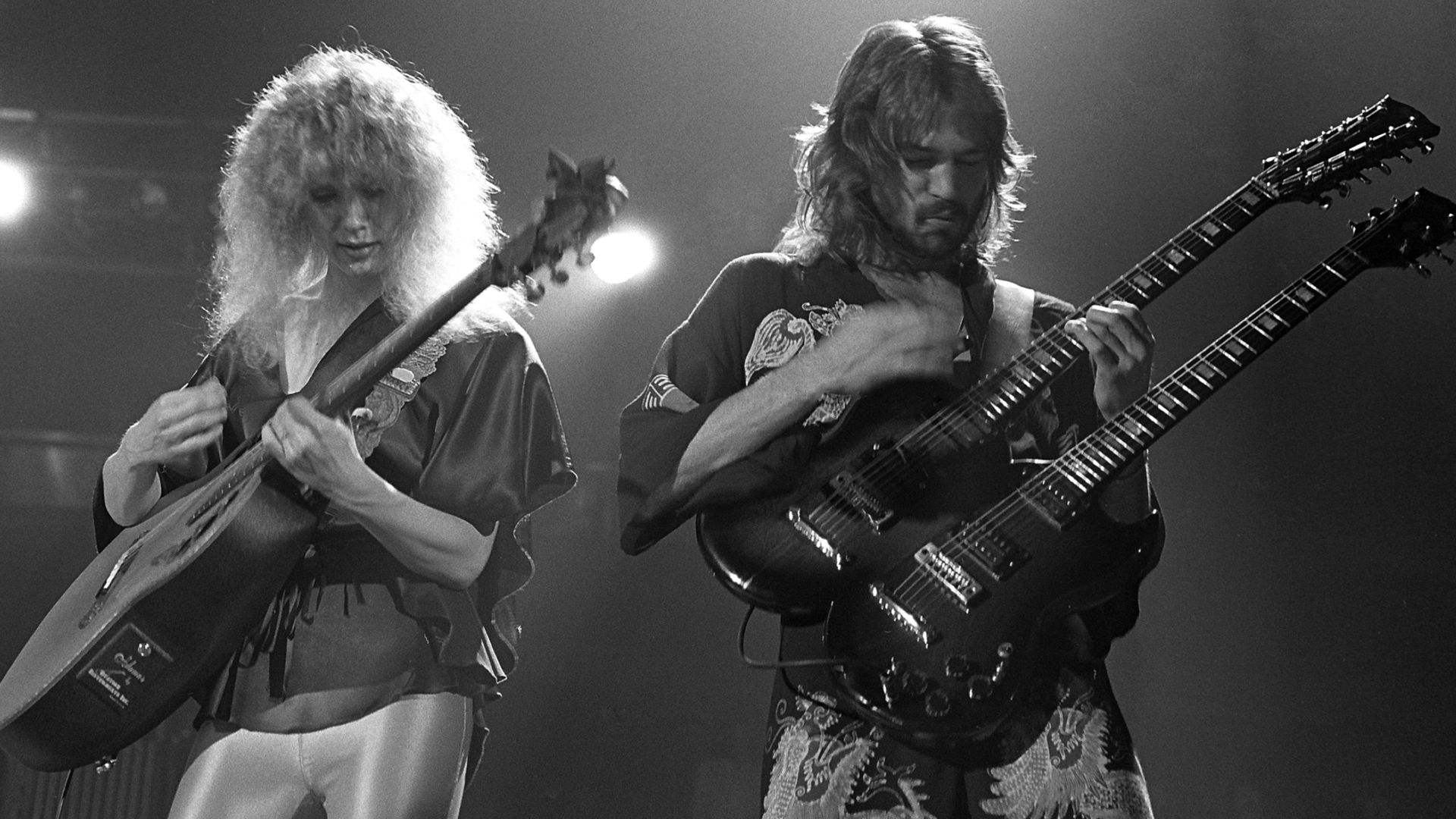Nancy Wilson (left) and Roger Fisher (right) of the rock band Heart