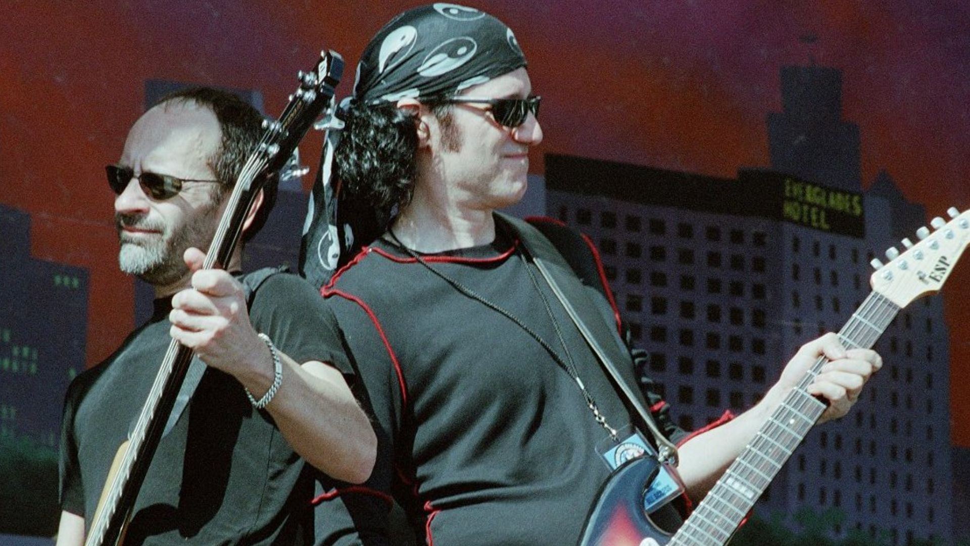Mel Schacher and Bruce Kulick of Grand Funk Railroad performing at Gulfstream Park in Hallendale, FL.