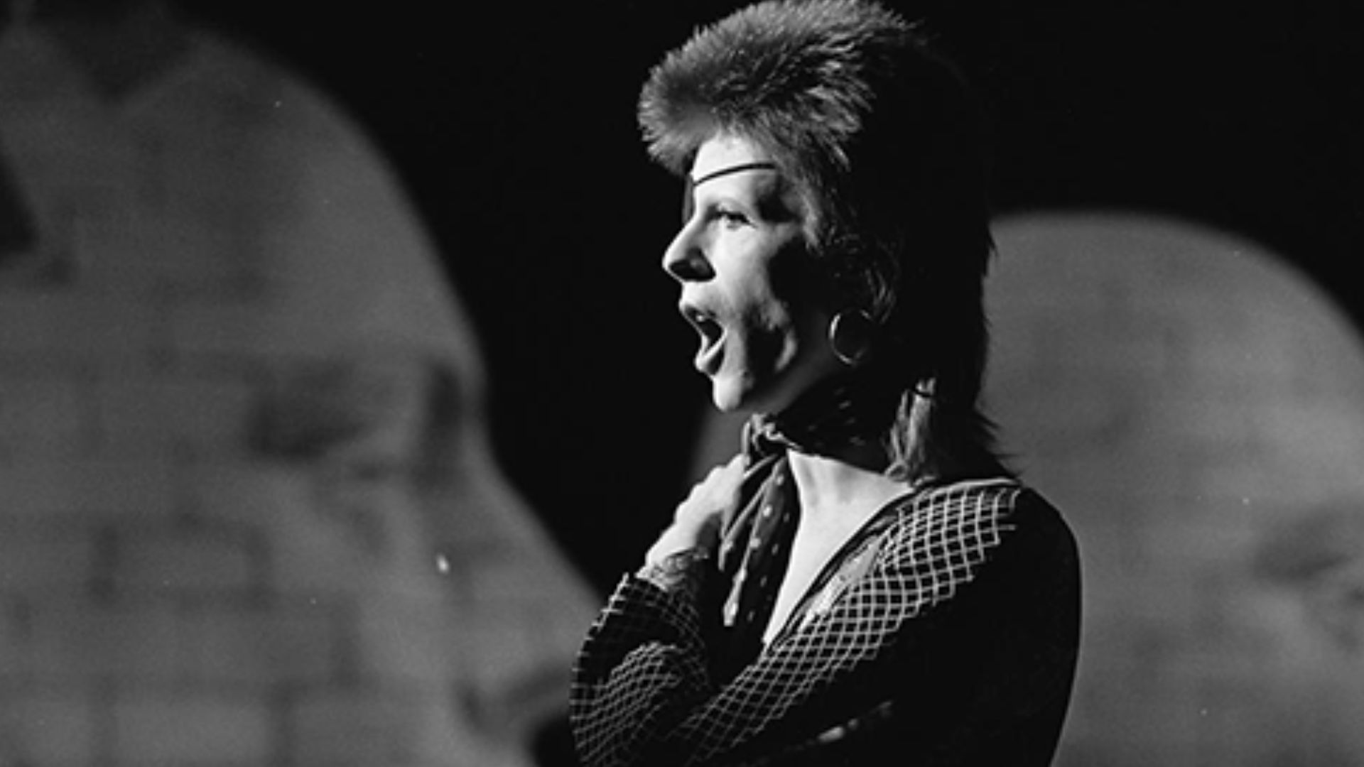 David Bowie, shooting his video for Rebel Rebel in AVRO's TopPop (Dutch television show) in 1974