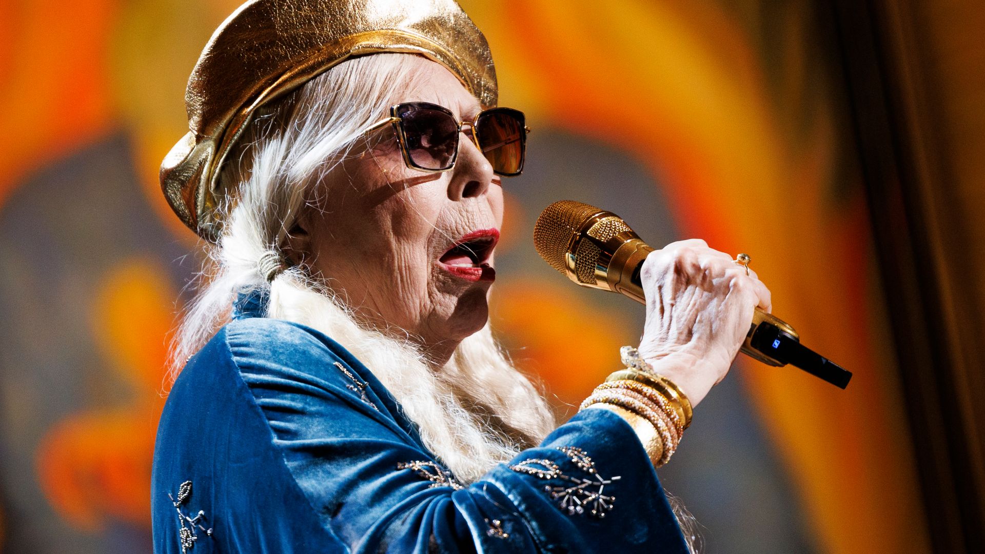 Gershwin Prize for Popular Song honoree Joni Mitchell performs at DAR Constitution Hall during the 2023 Gershwin Prize Concert, March 1, 2023. Photo by Shawn Miller/Library of Congress. 

Note: Privacy and publicity rights for individuals depicted may app