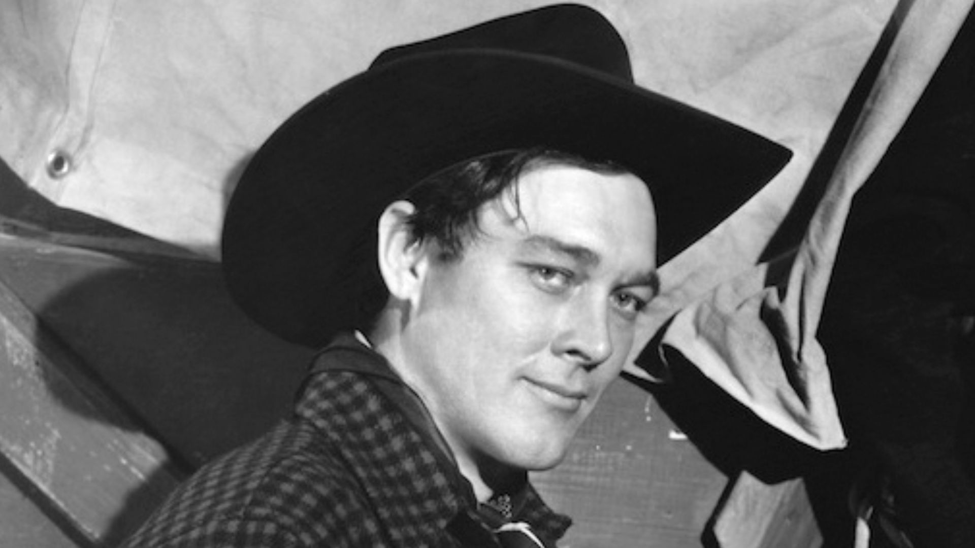 Publicity photograph for the film Wagon Master (1950) showing Ben Johnson and Harry Carey, Jr..