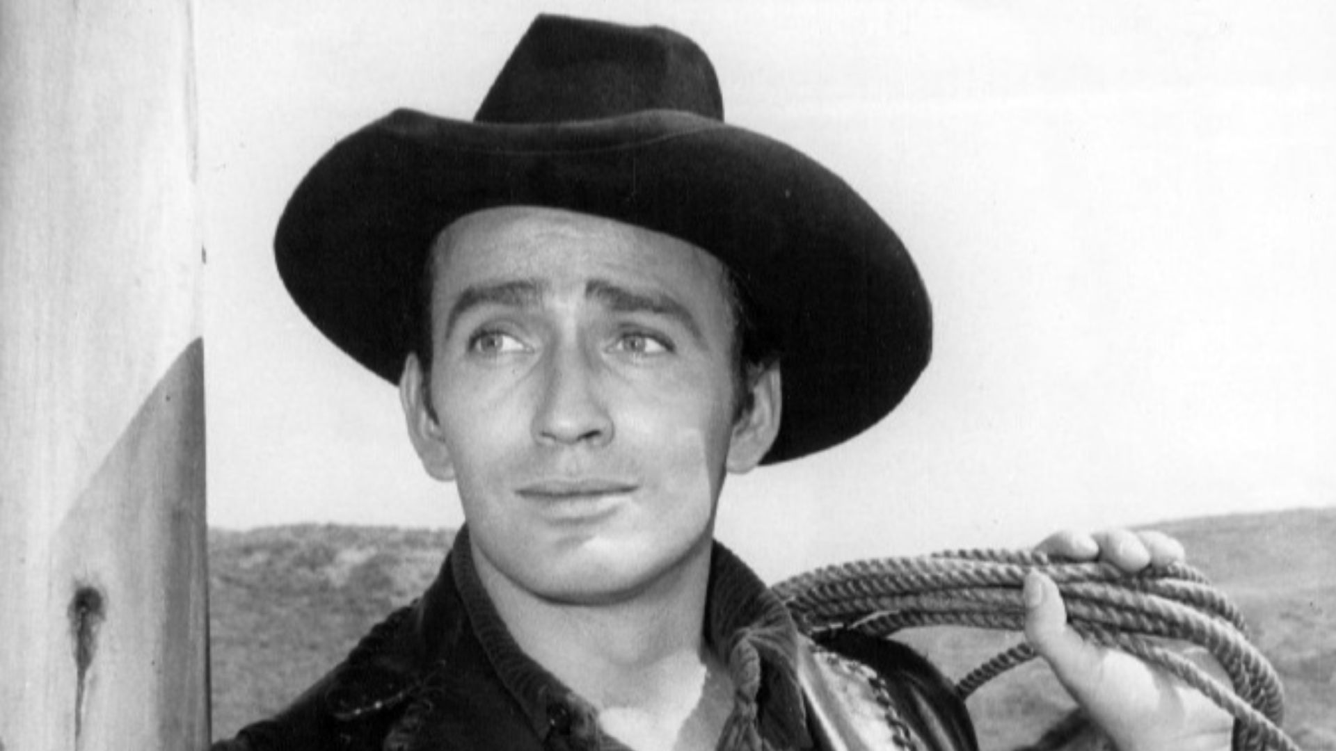 Photo of James Drury in the title role from the television program The Virginian.