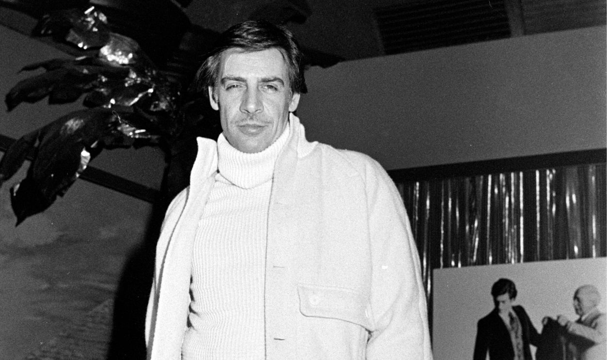 Actor Jerry Orbach on the runway at Barney Sampson Co. Fall 1977 Menswear Collection Fashion Show on March 27, 1977, in New York City.