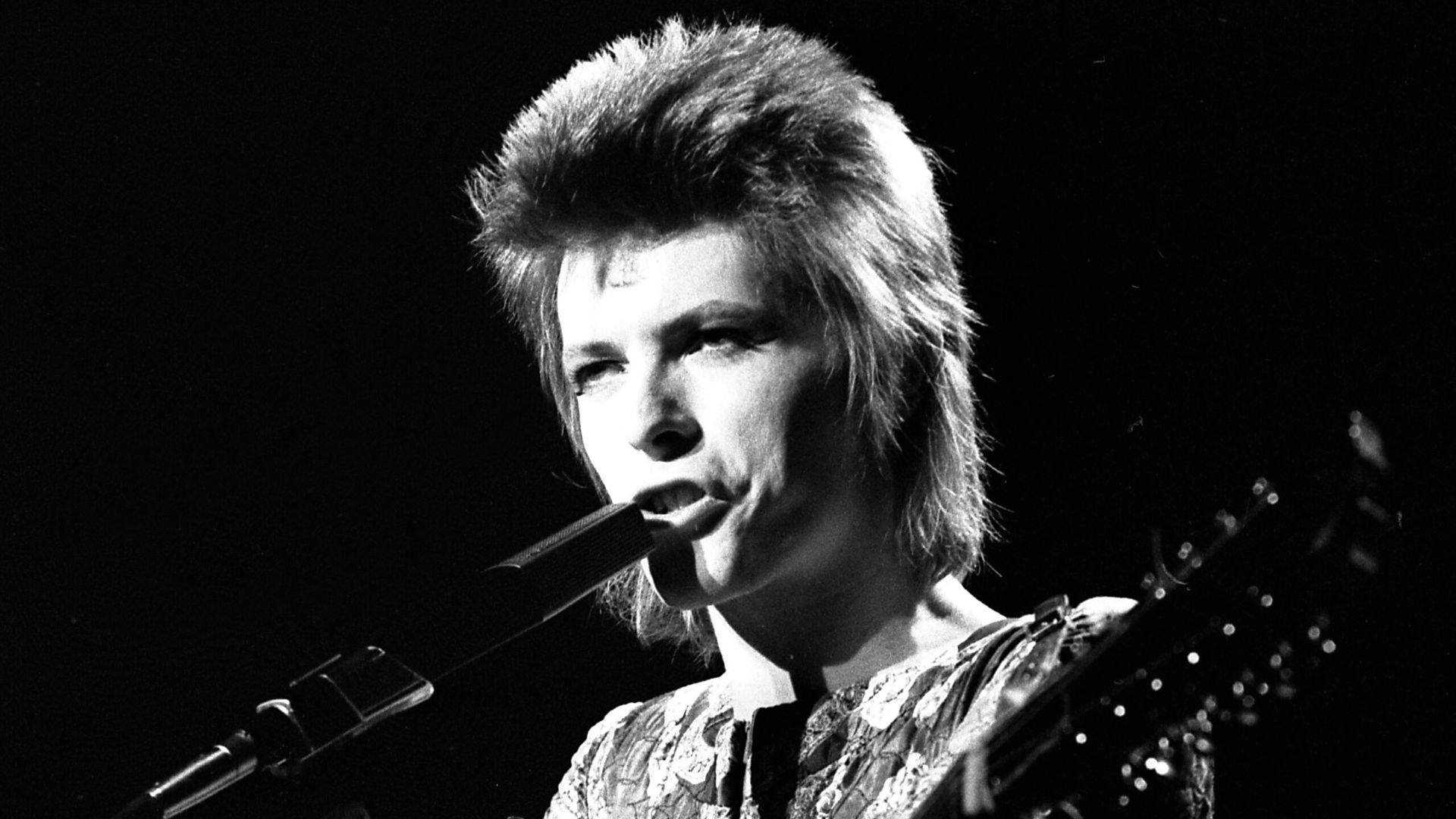 ON THE ROAD—British rock star, David Bowie, on first U.S. tour, performs at the Santa Monica Civic Auditorium