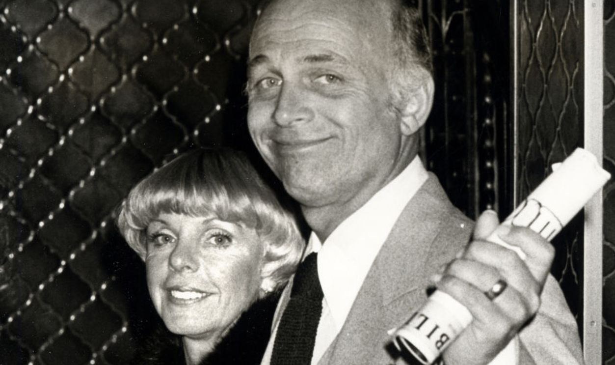Actor Gavin MacLeod and wife Patti MacLeod attending a performance of 'Annie' on October 29, 1977 in New York City, New York.