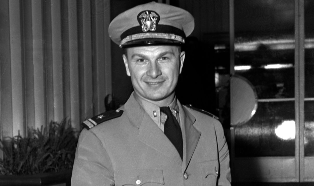 Actor Eddie Albert poses in this lieutenant in the U.S. Naval Reserve uniform in Los Angeles, California