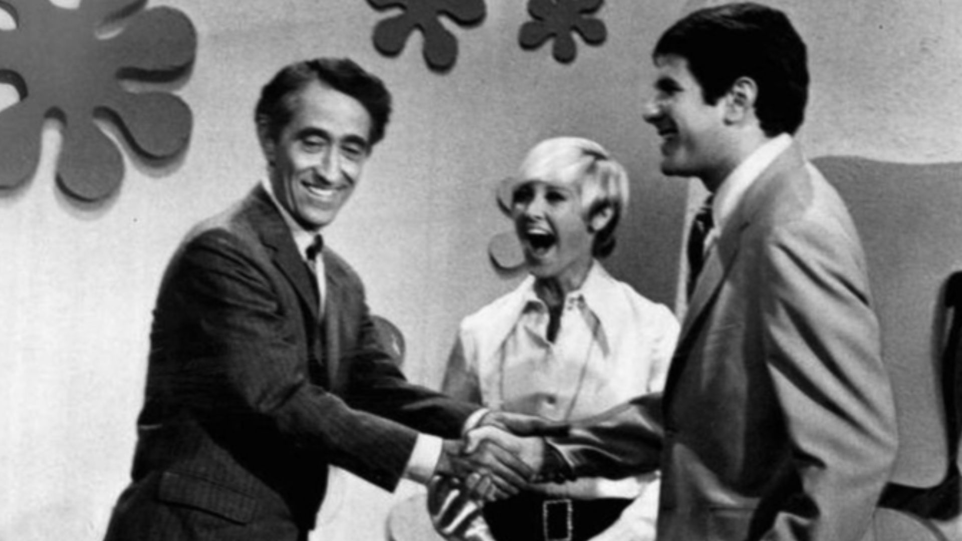 Photo from the television game show The Dating Game.  Comedian Pat Paulsen (left) made a guest appearance on the program.