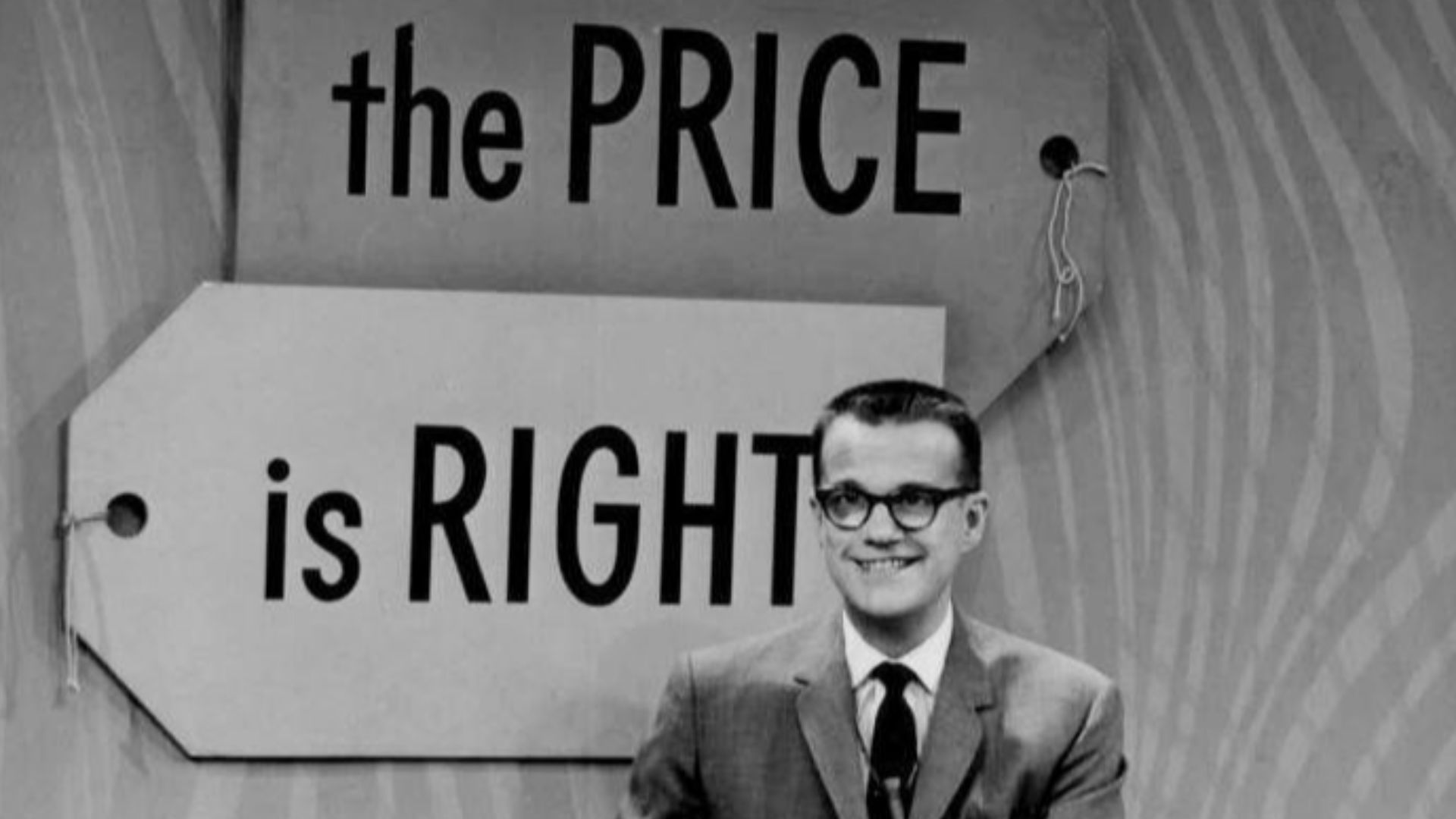 Photo of Bill Cullen as the host of The Price Is Right.  Cullen was the host of the original version of the television program, which ran from 1956 to 1963.