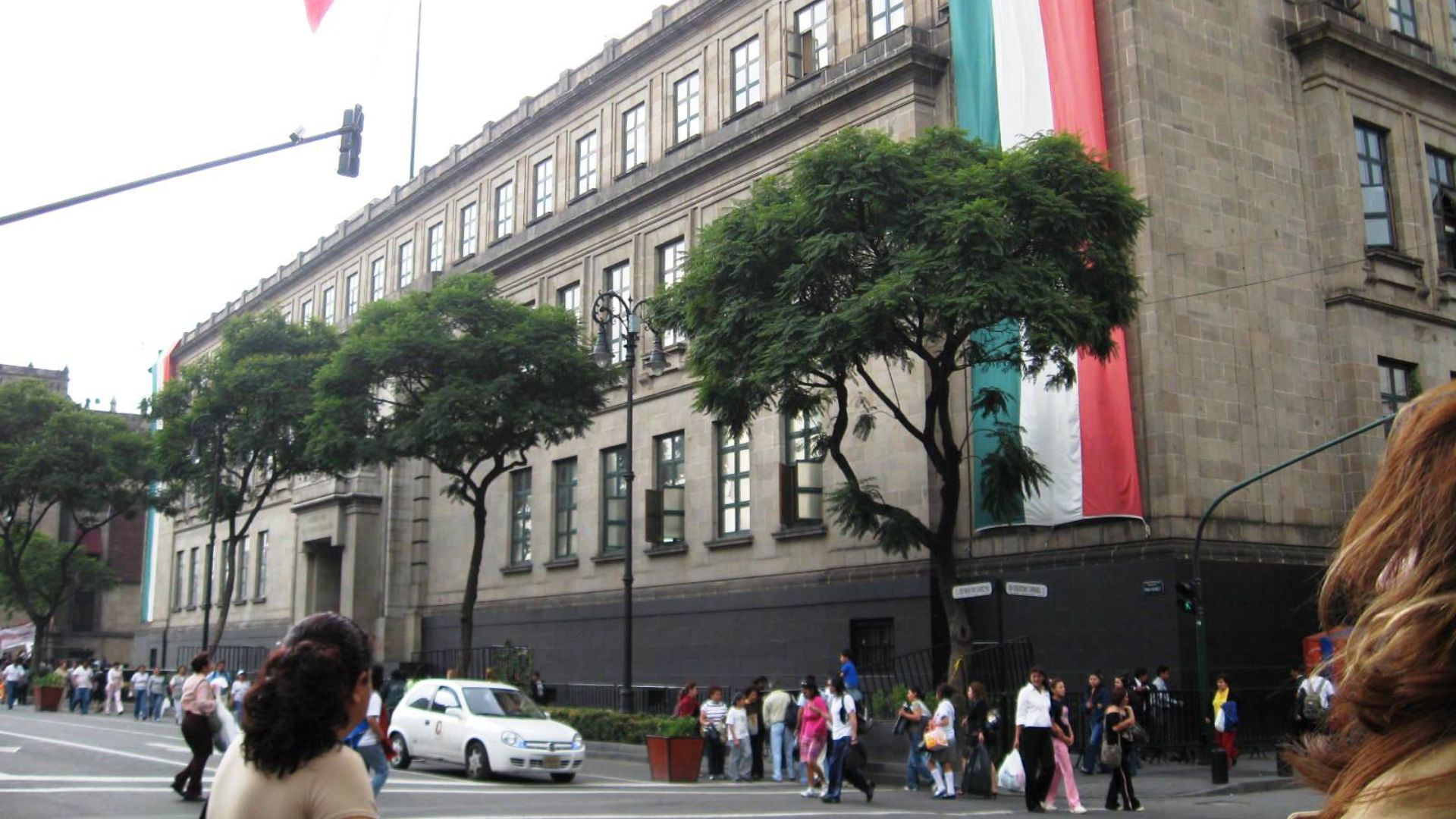 View of the Mexican Supreme Court bldg located on Carranza and Pino Suárez streets at the southeast corner of the Zocalo in Mexico City