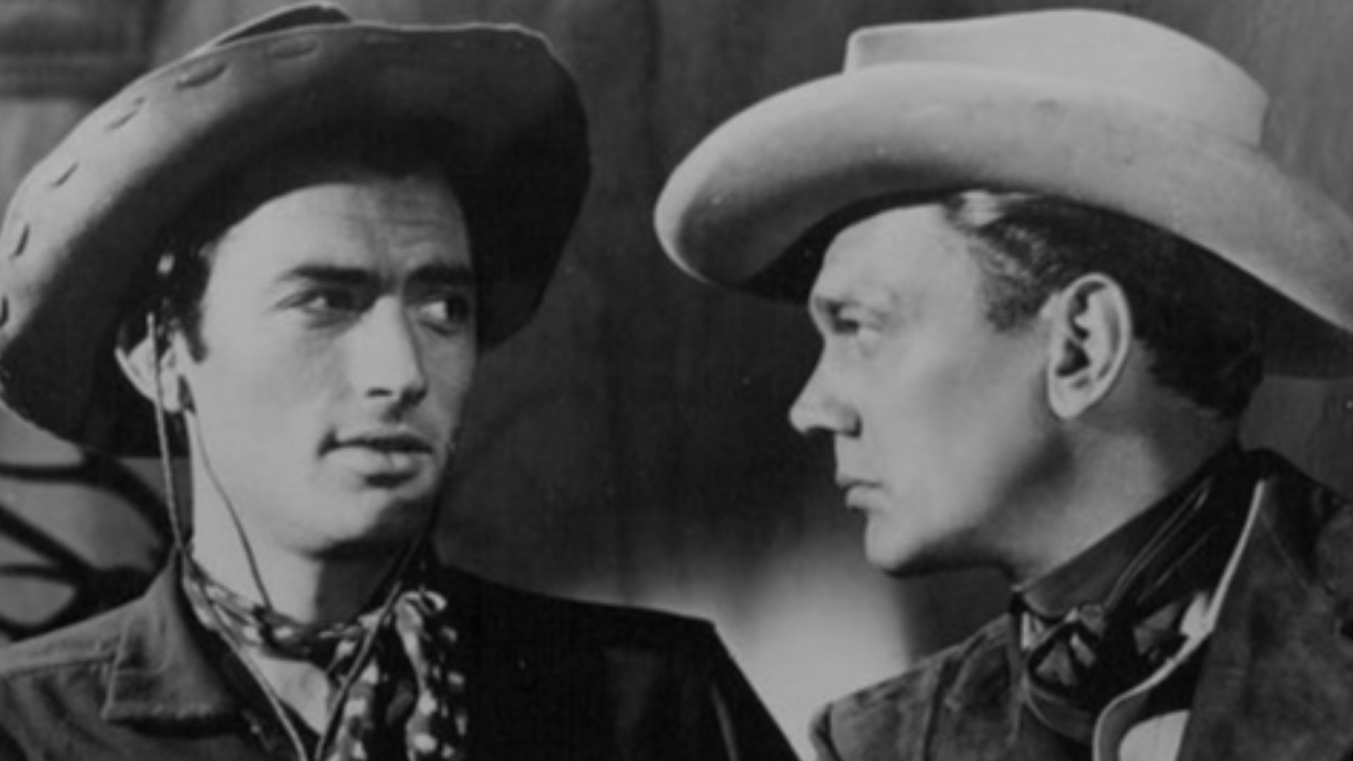 Gregory Peck and Joseph Cotten in the American  psychological western film Duel in the Sun (film) (1946). Press photo