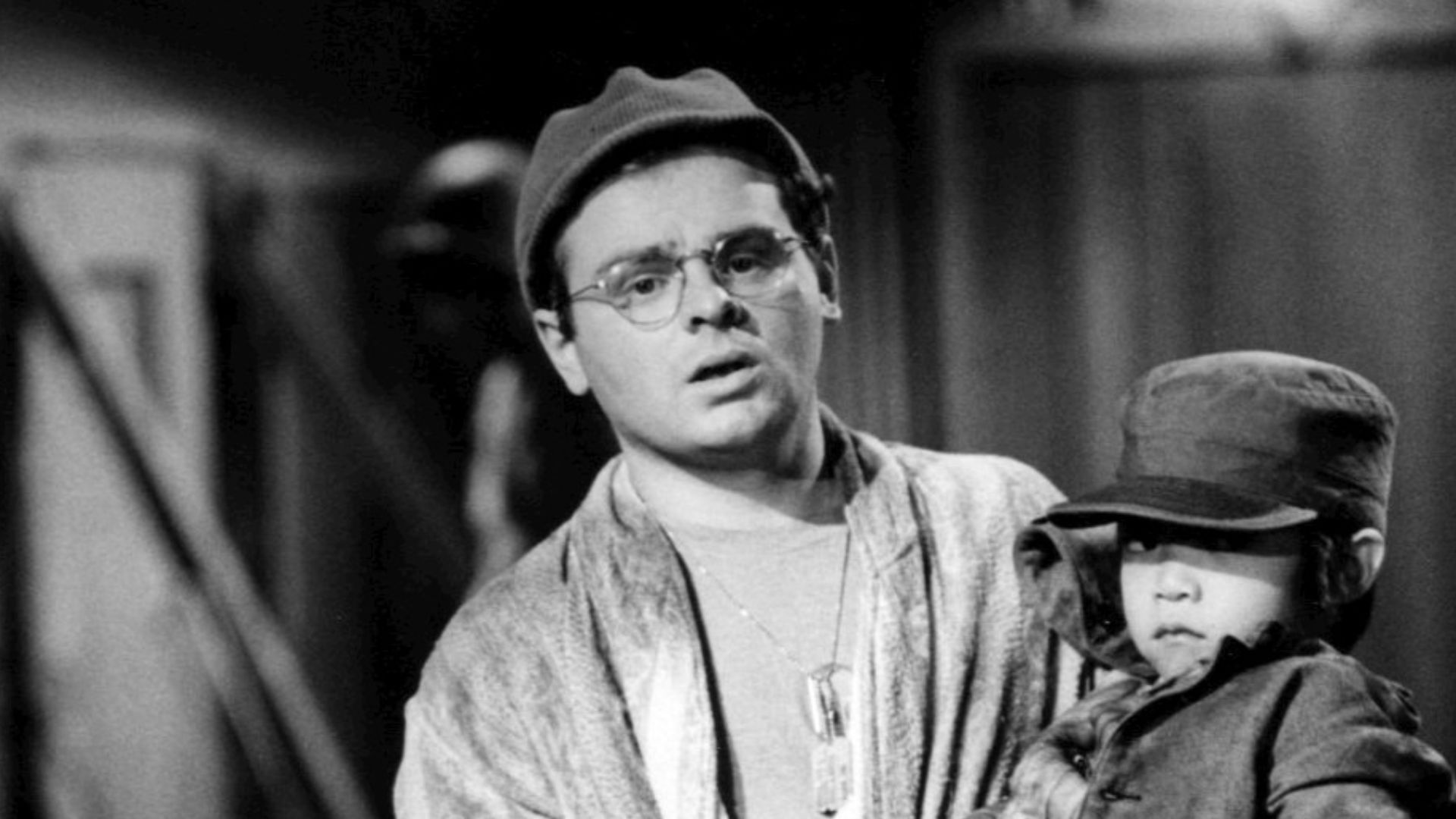 Photo of Gary Burghoff as Radar from the television program M*A*S*H.  When the 4077th moves the residents of an orphanage to its camp due to enemy fire, Radar pitches in to help.