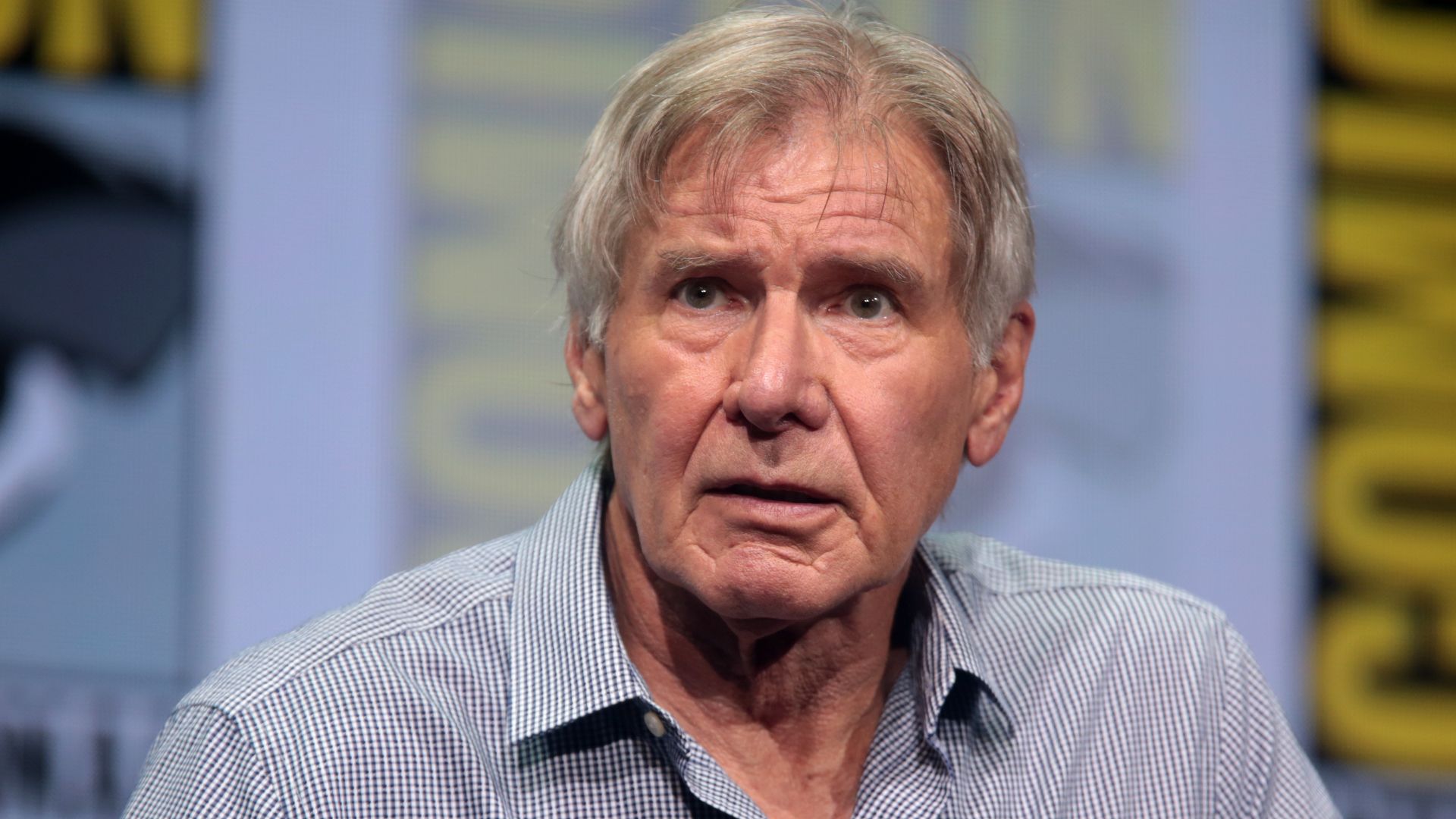 Harrison Ford speaking at the 2017 San Diego Comic Con International, for
