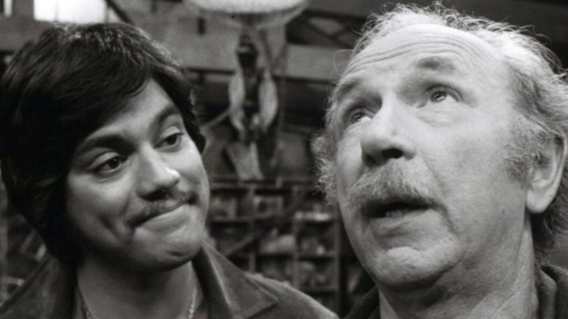 Publicity photo of Freddie Prinze and Jack Albertson to announce the premiere of the television program Chico and the Man.