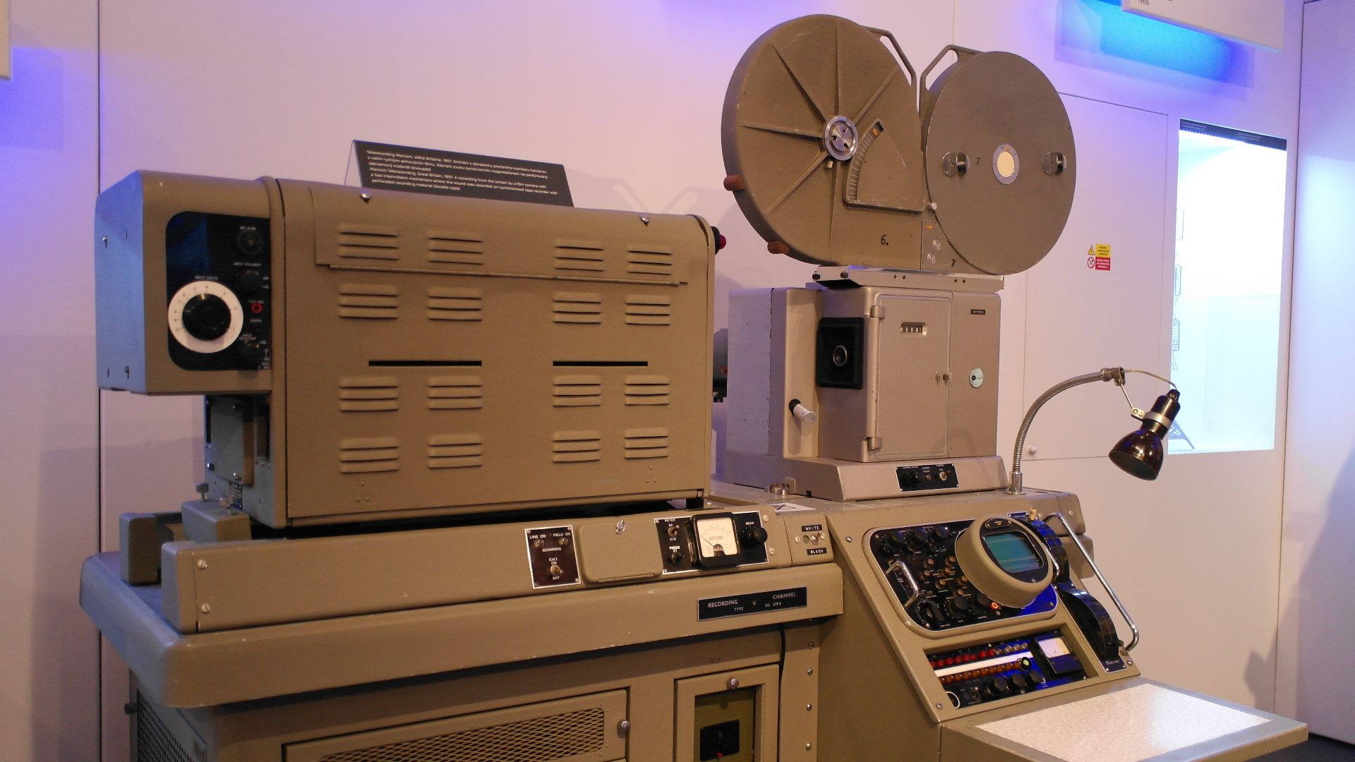 Marconi film telerecorder from the screen with fast intermittent mechanism and independent sound recording to perforated magnetic tape. 1957, National Czech Technological Museum.