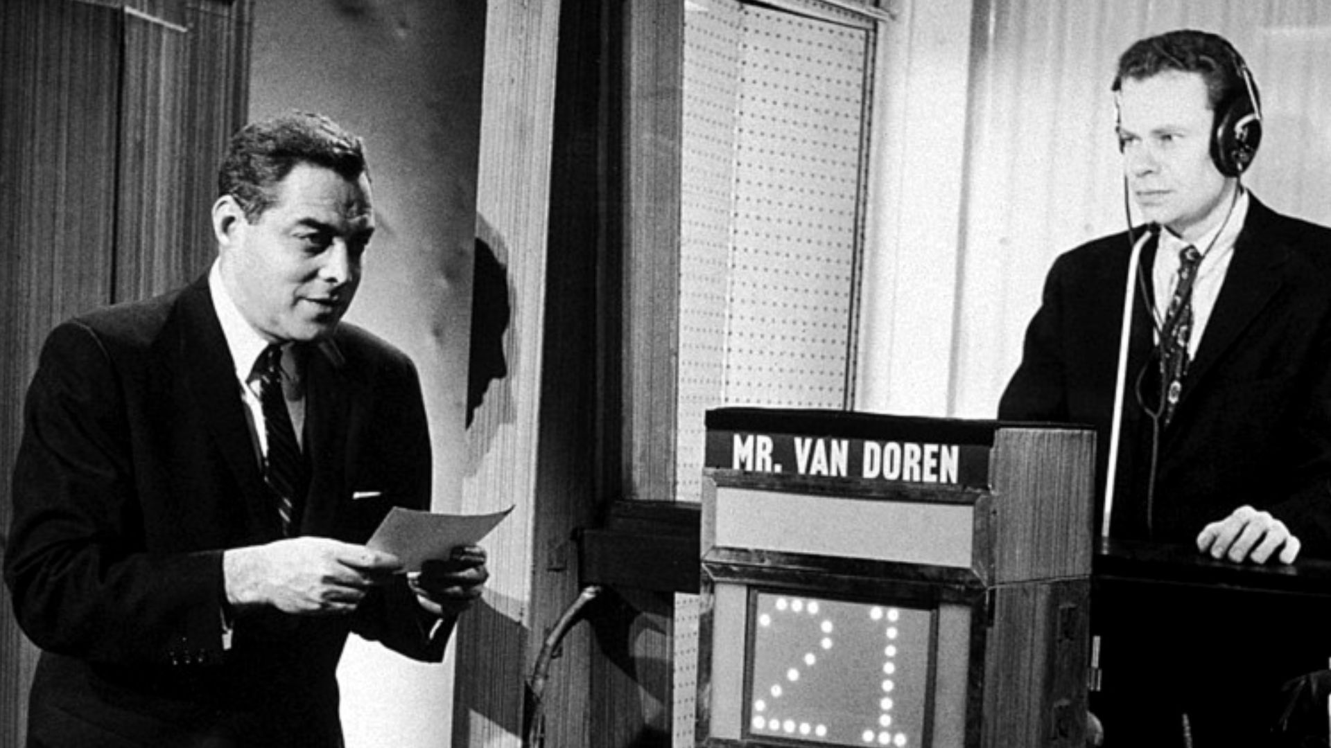 Photograph of Jack Barry and Charles Van Doren on the television show Twenty One