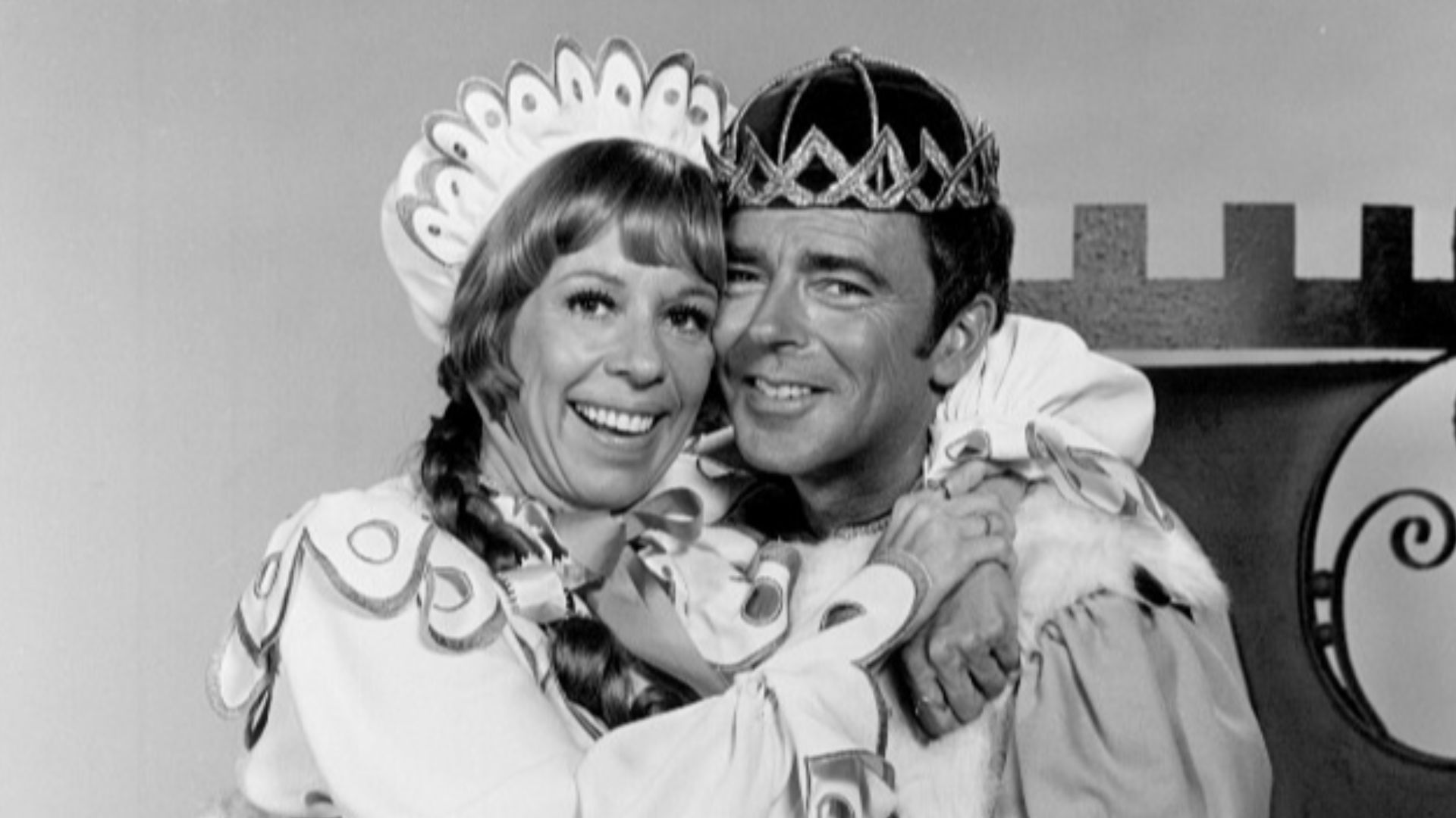 Publicity photo of Carol Burnett and Ken Berry from the television presentation of the play Once Upon a Mattress.
