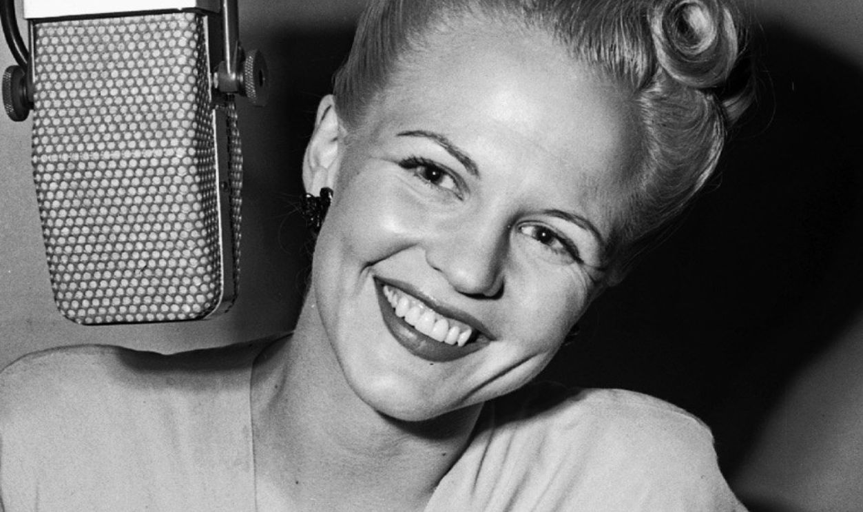 Singer Peggy Lee recording at Capitol Records circa 1945 in Los Angeles.