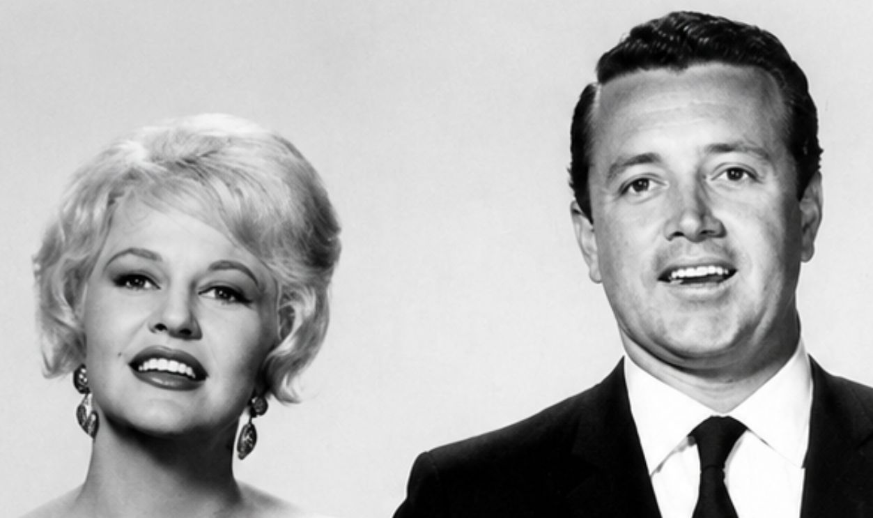 Publicity photo of songwriter/composer Harold Arlen and singers Peggy Lee and Vic Damone from the television program The DuPont Show of the Week.