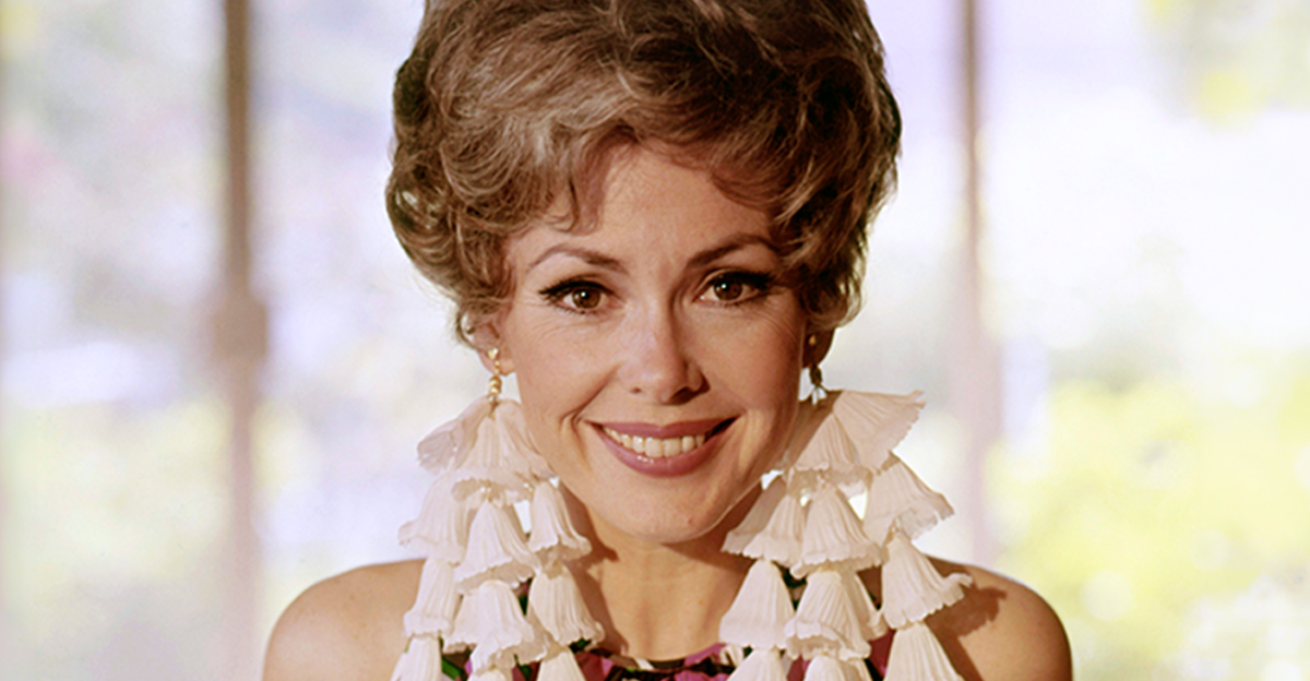 Barbara Rush smiling wearing colorful dress circa 1965
