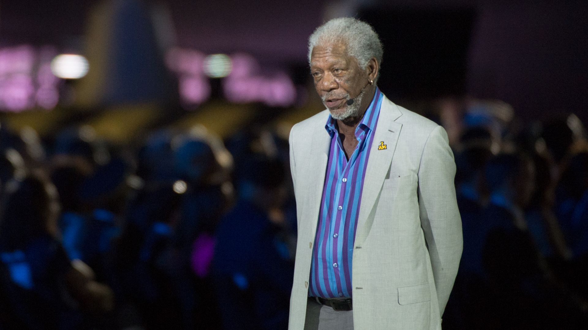 Academy Award-winning actor Morgan Freeman narrates for the opening ceremony to they 2016 Invictus games in Orlando, Fla. May 8, 2016. (DoD News photo by EJ Hersom)