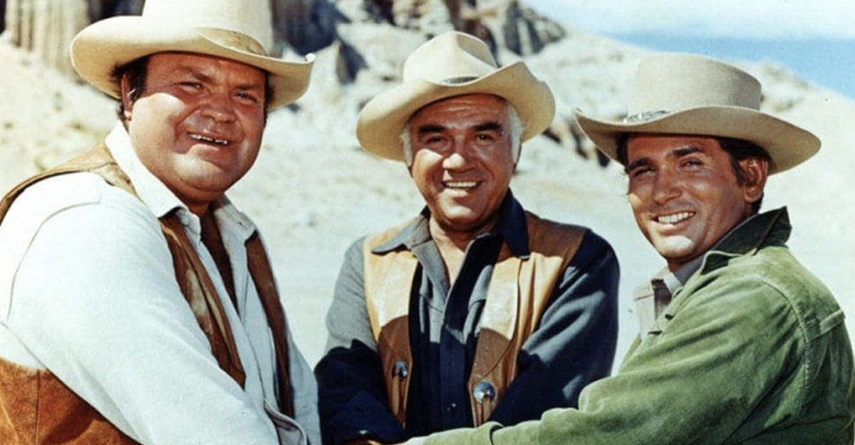 Actors Dan Blocker, Lorne Green, and Michael Landon in Bonanza TV series