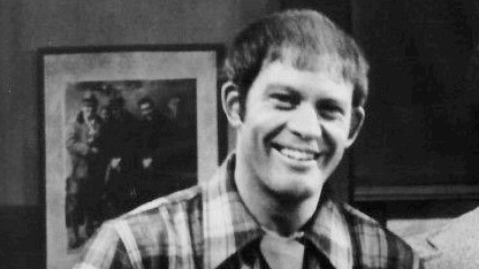 1977 cast photo from the television series Barney Miller.  From left: Max Gail (