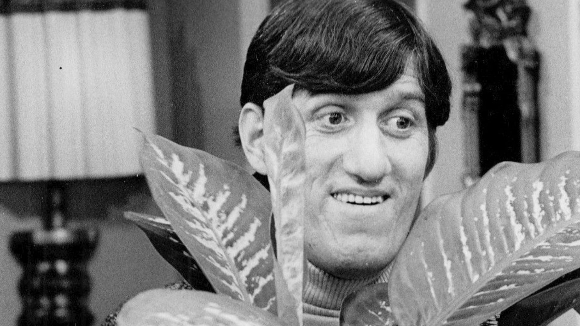 Photo of Paul Benedict as Harry Bentley, neighbor of George and Louise Jefferson.  In this photo from The Jeffersons, Harry asks George and Louise to plant-sit for him.