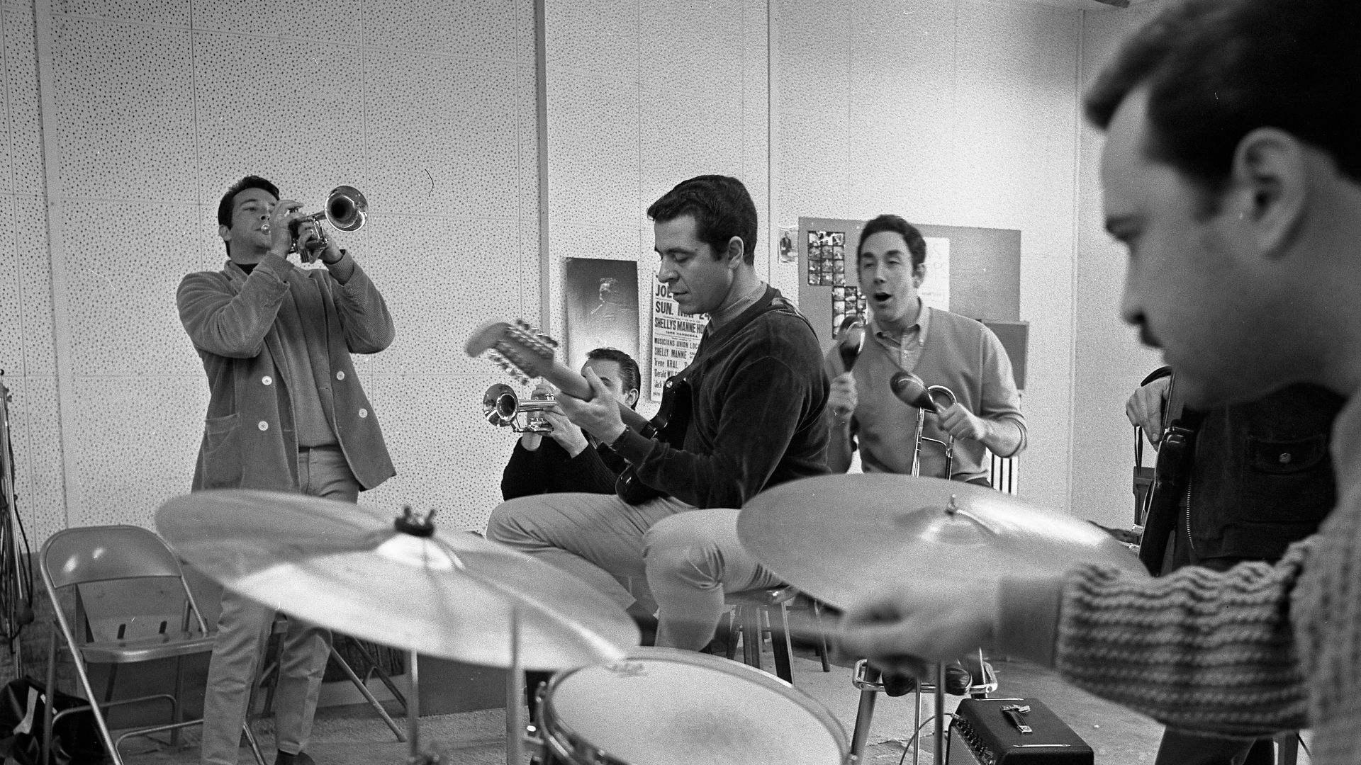 A NEW SOUND—Herb Alpert's Tijuana Brass includes, from the left, Alpert, Lonni Kalash, John Pisano, Nick Ceroli and Pat Senatore.