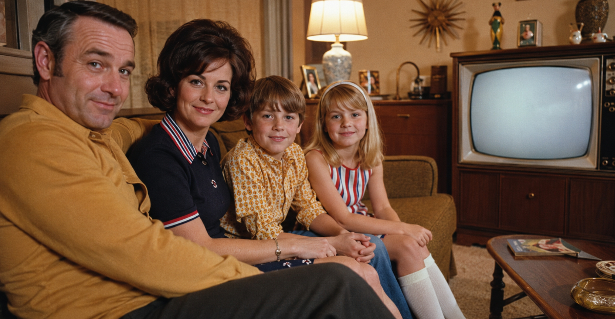 1960s family on couch in living room