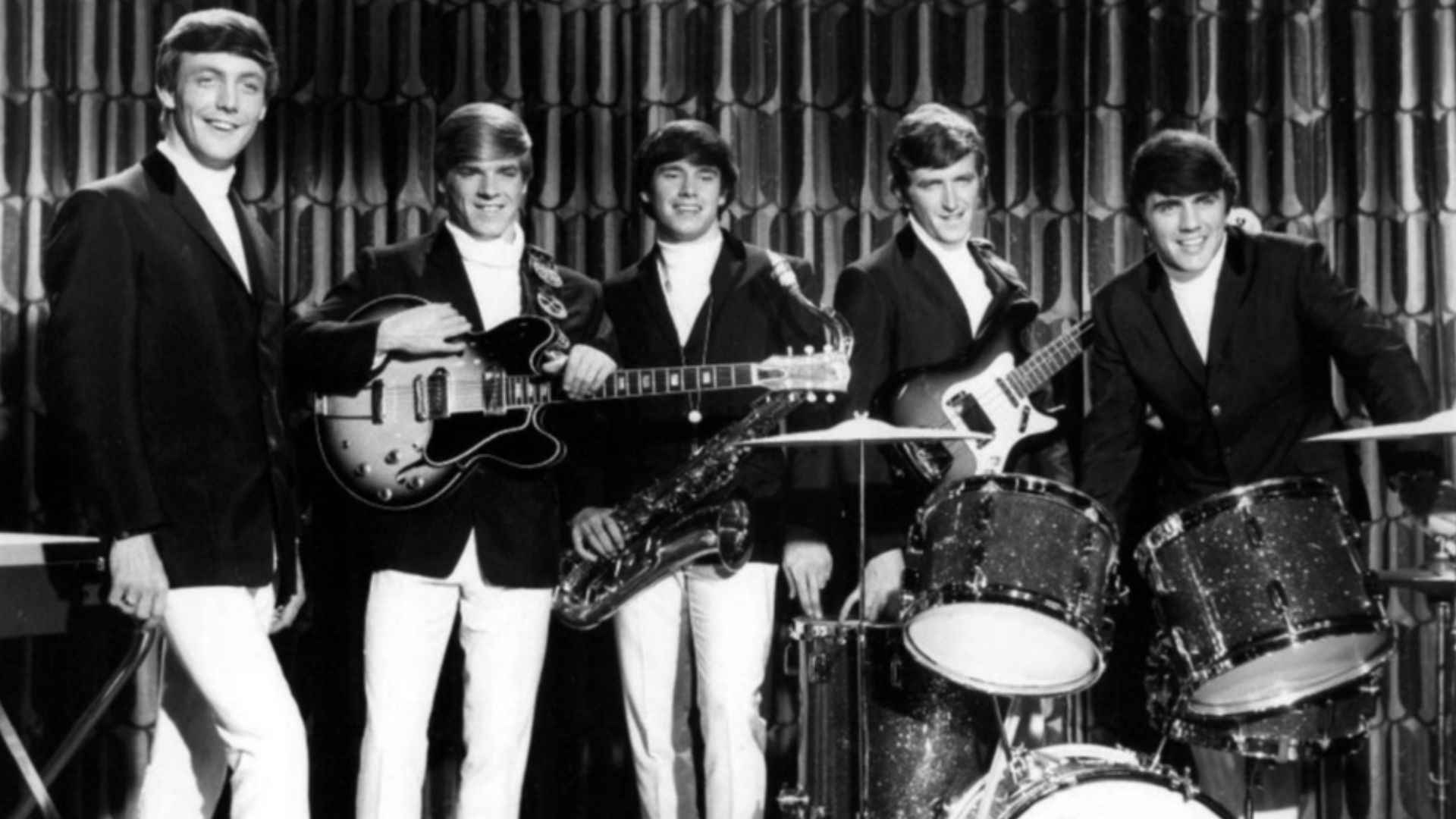 Publicity photo of The Dave Clark Five from their cameo performing appearance in the US film Get Yourself a College Girl.
