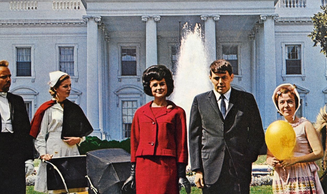 ALEXANDRIA, VA - APRIL 21, 2018: A copy of the 1962 album 'The First Family' for sale in a thrift shop in the Old Town section of Alexandria, Virginia. The comedy album featuring the voice of Vaughn Meader was a parody of President John F. Kennedy. It was honored as the 'fastest selling record in the history of the record industry' after it sold more than a million copies per week for the first six weeks in distribution.