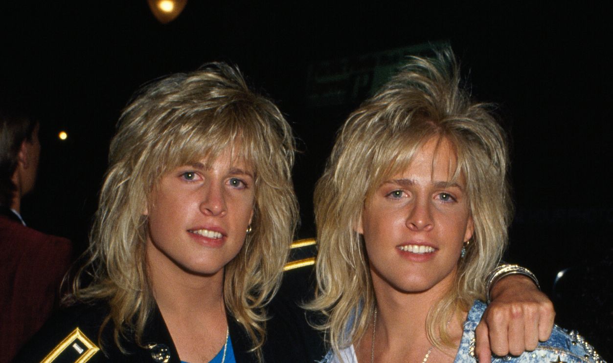 American twin brothers, singers, and songwriters from the band Nelson, Matthew and Gunnar Nelson, attend the 1987 MTV Video Music Awards at the Universal Amphitheatre, in Los Angeles.